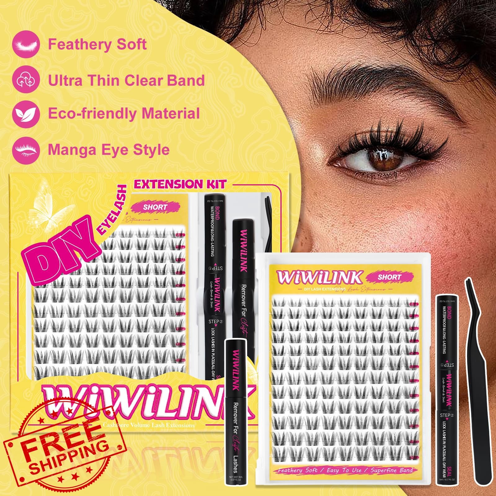 WiWiLINK Wispy Lash Clusters DIY Lash Extension Kit D Curl