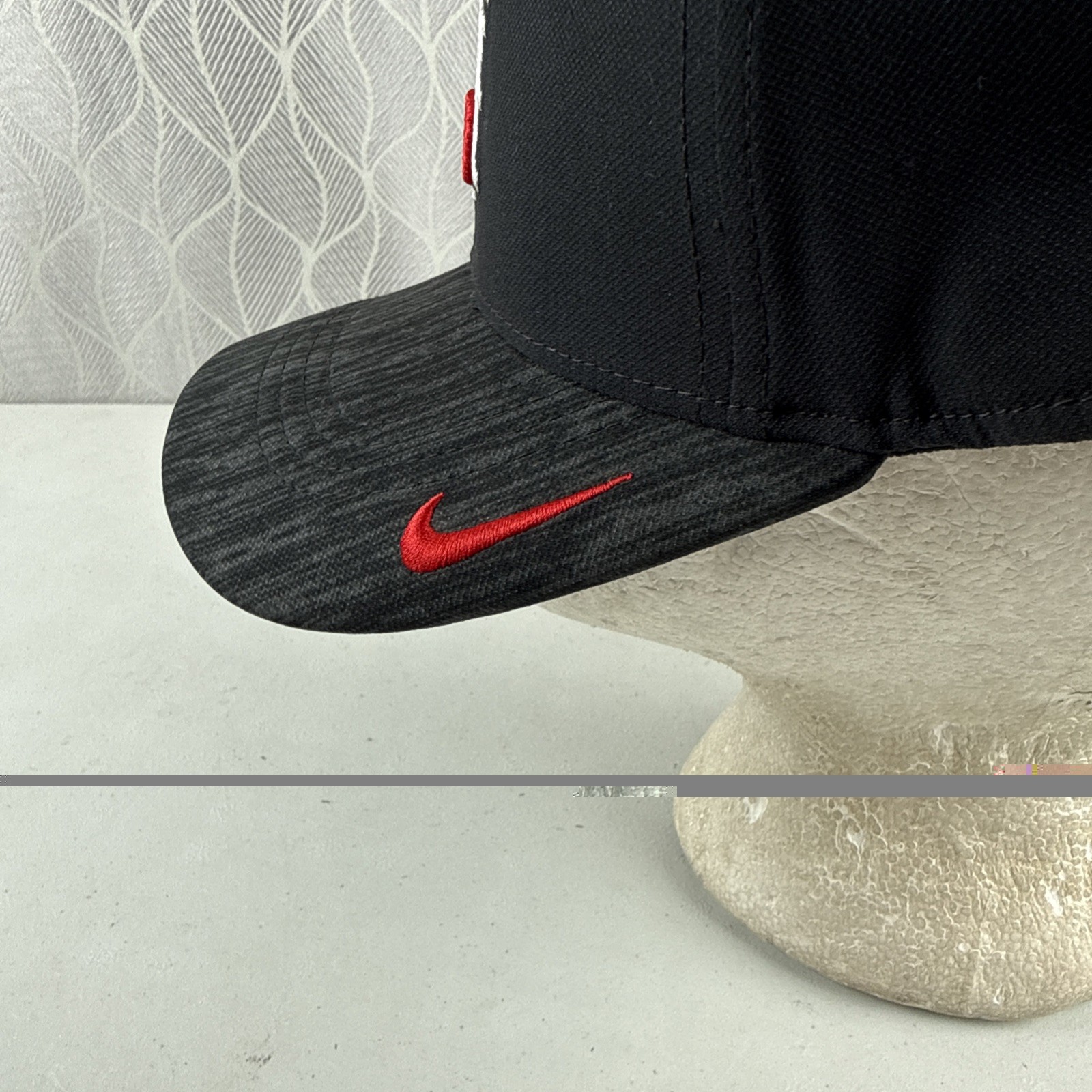 Ohio State Logo Letters Red White on Nike Dri-Fit Black Hat Cap L/XL