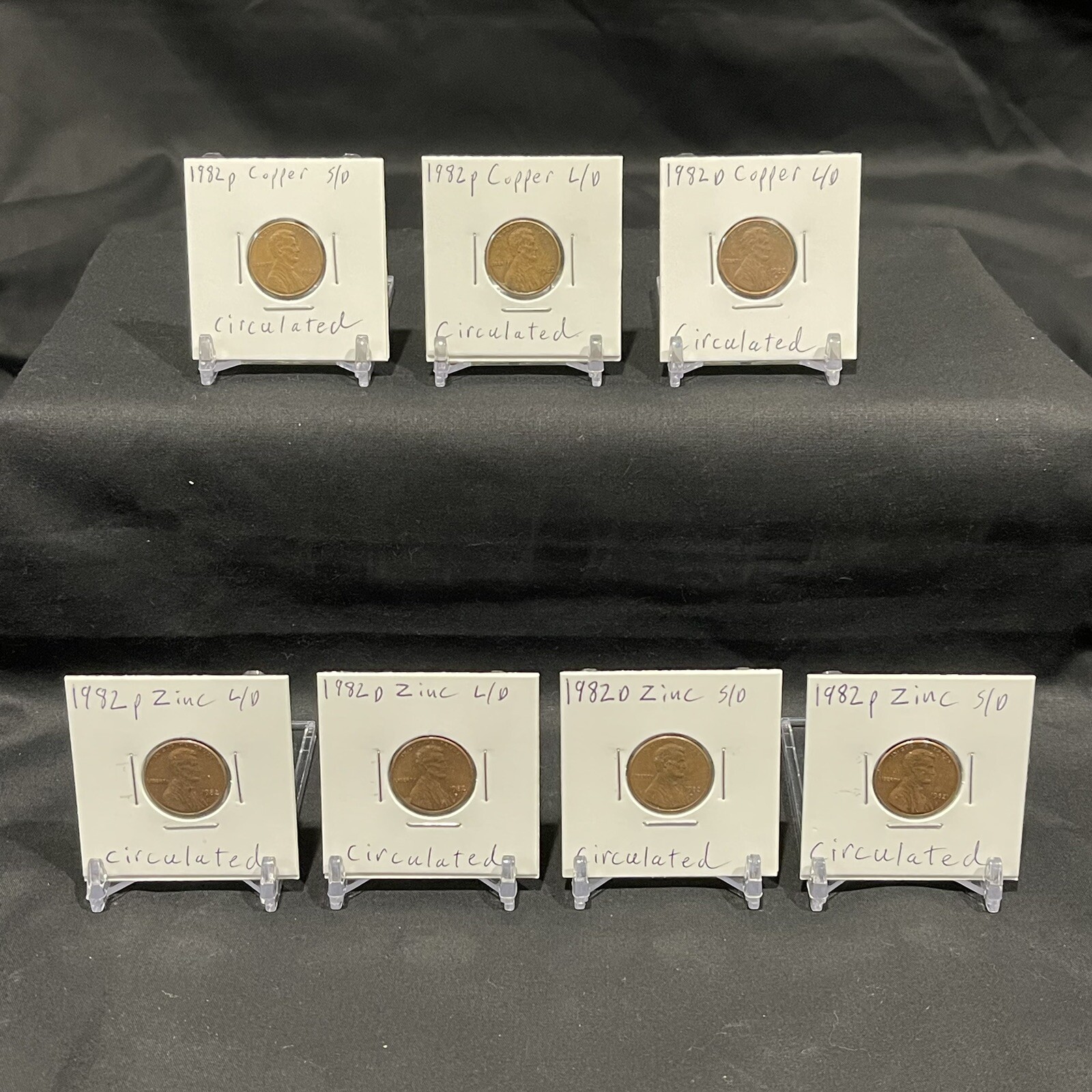 1982 P,D Lincoln Cent (CIRCULATED) Lot Of 7 L/D, S/D Zinc Copper Set (READ!) #2