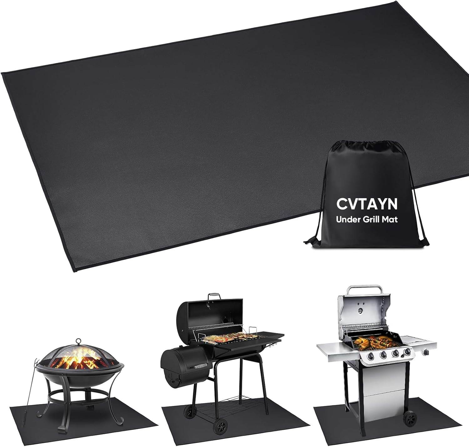 under Grill Mat 48 ×30 Inch for Outdoor Charcoal, Flat Top, Smokers, Gas Grills.