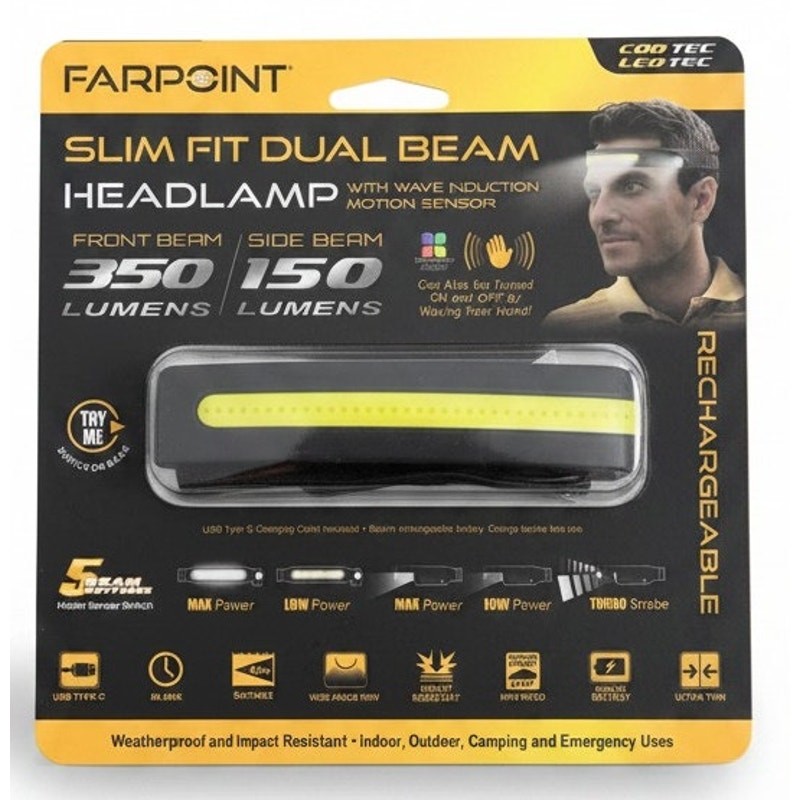 Farpoint Slim Fit Dual Beam Headlamp — Motion Sensor | New