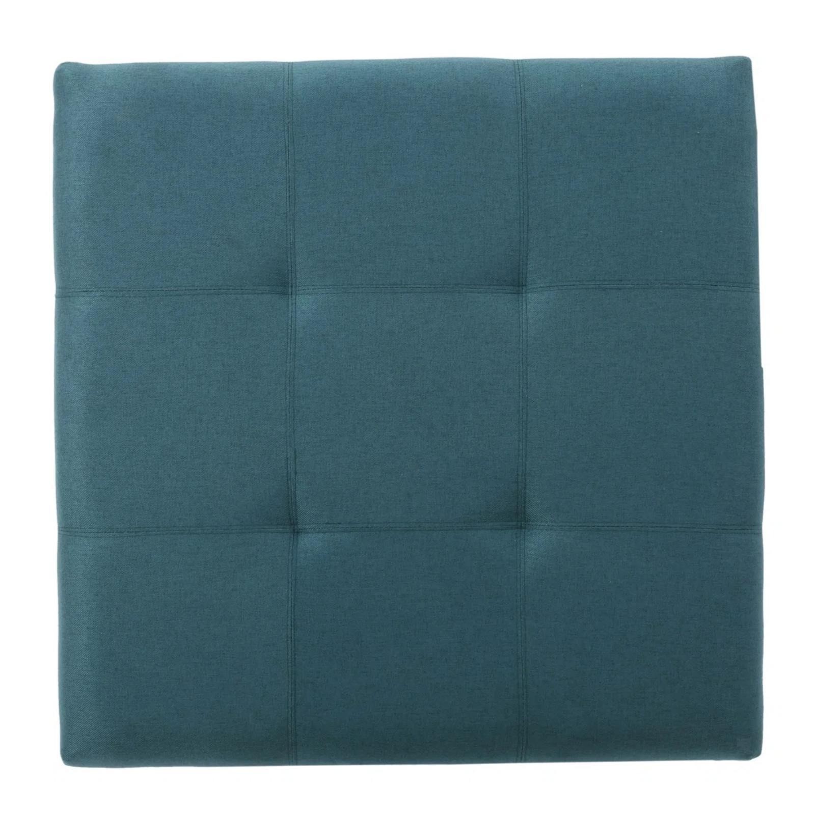 Dark Teal Tufted Waffle Stitch Ottoman with Storage & Birch Wood Tapered Legs