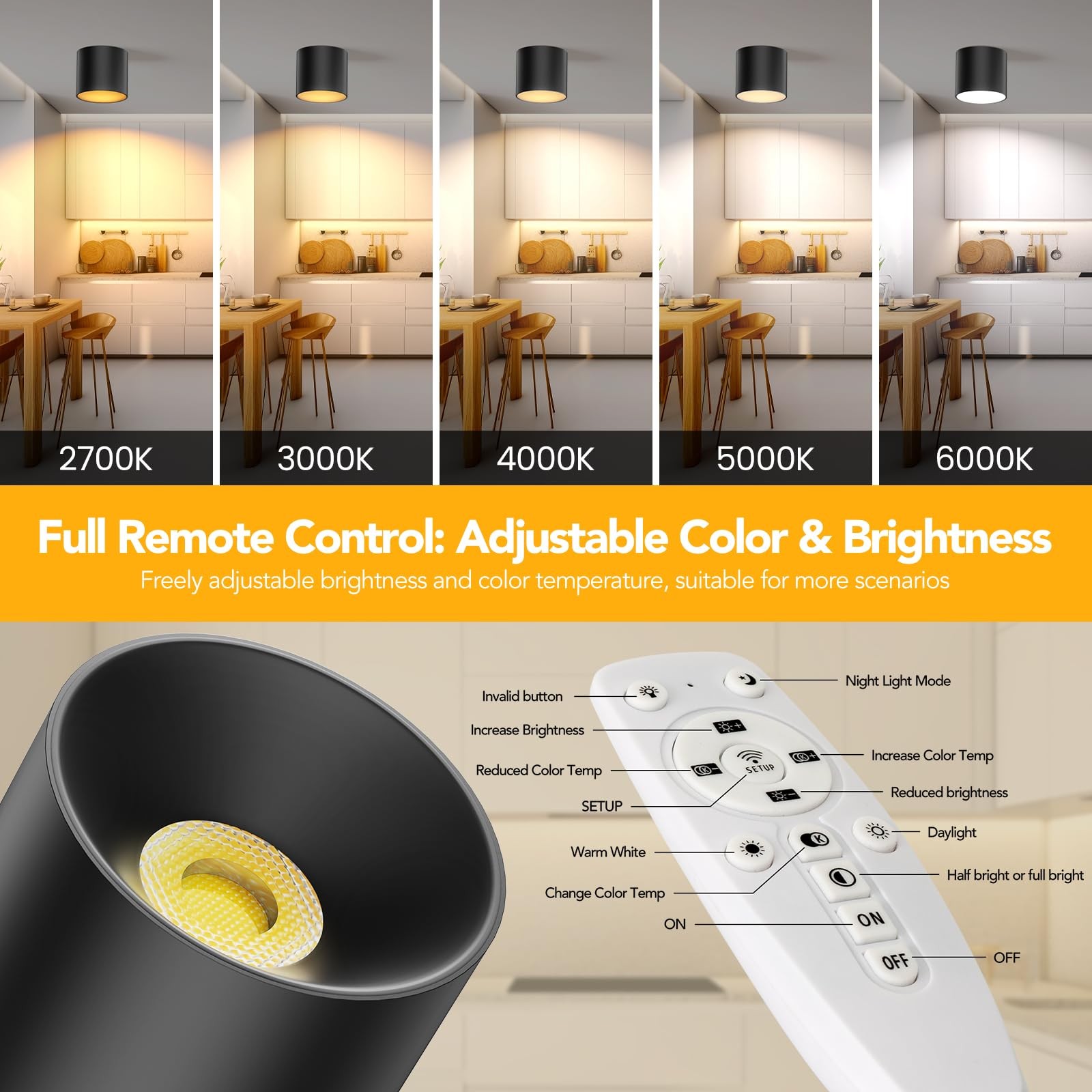 Remote Control Ceiling Spotlight Fixtures Flush Mount Ceiling Light Fixture D...