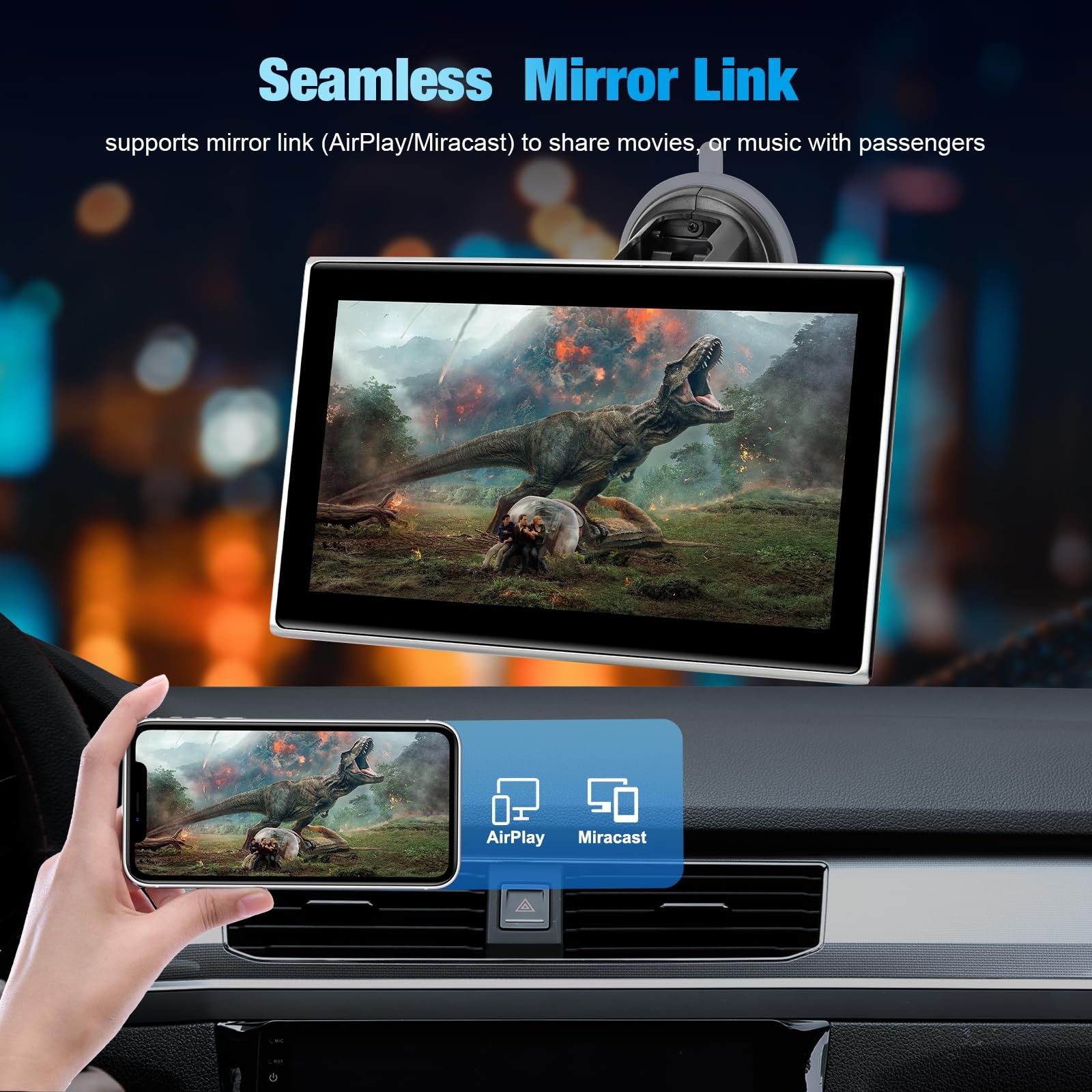 Carplay Screen for Car，7" Portable Wireless Carplay & Android Auto HD