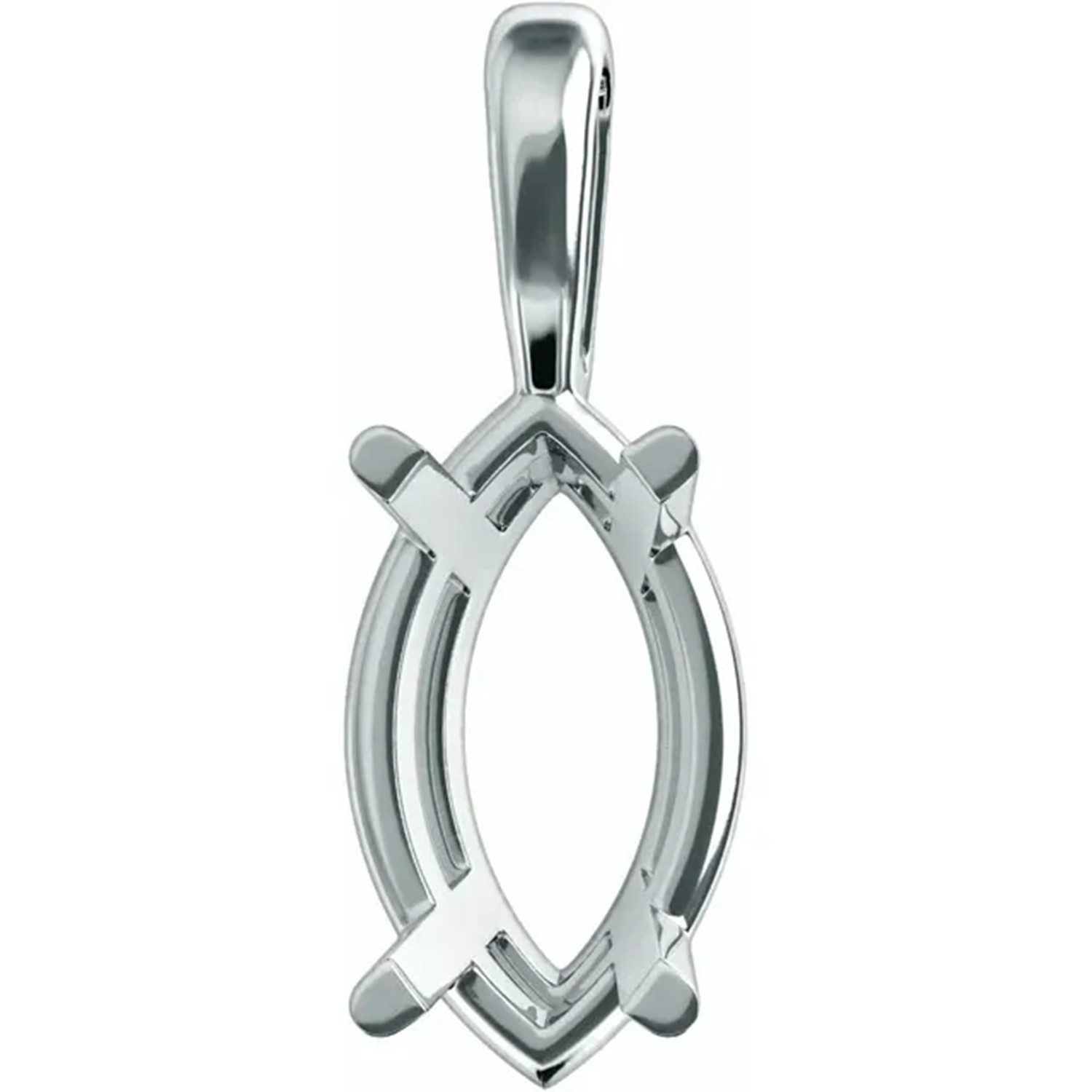 Marquise Cut 14K White Gold Pendant Mounting 4 Prong Single Bail Basket Design