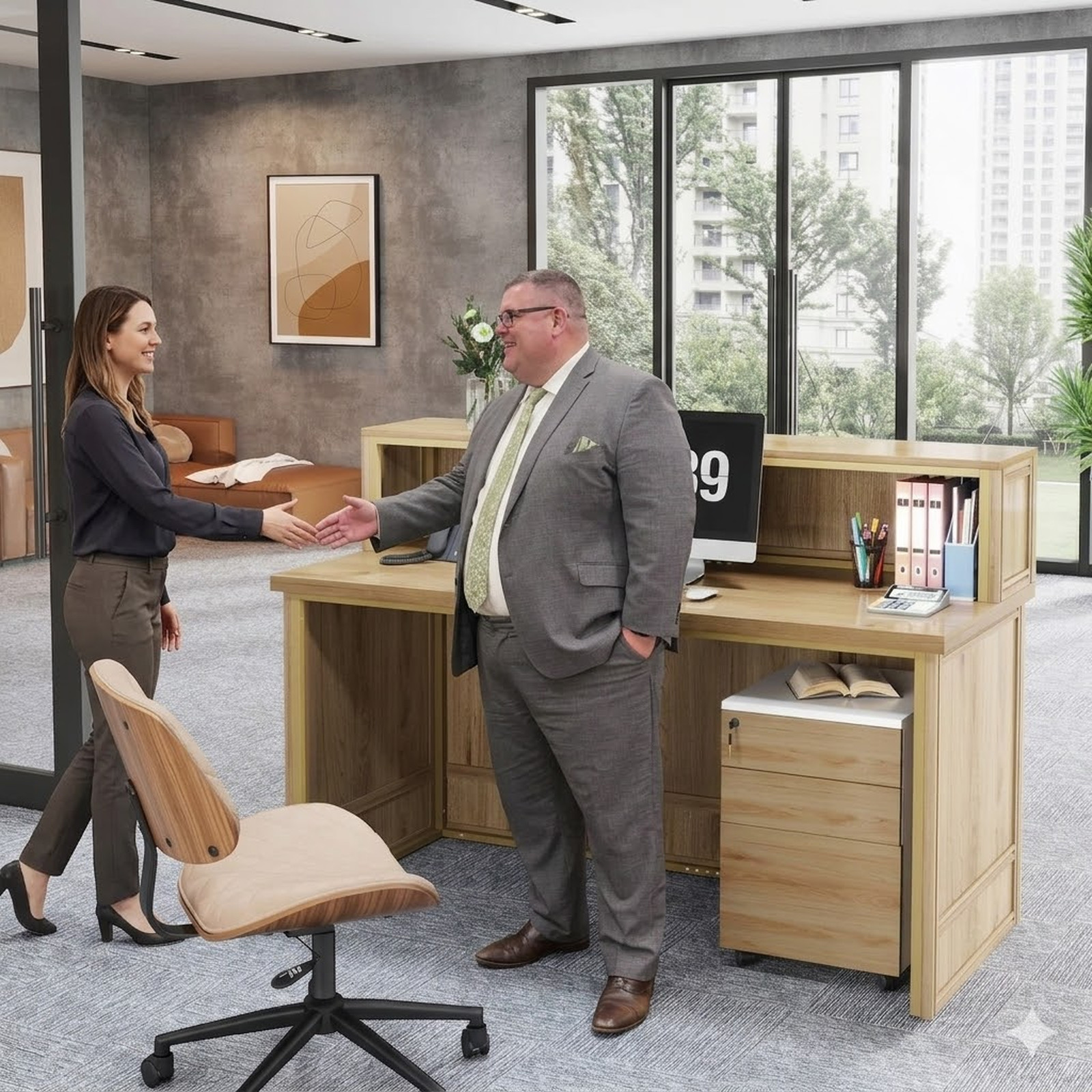 Modern Reception Desk Front Counter Receptionist Checkout Counter Oak Large