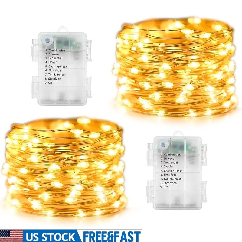 Fairy String Lights 100 LED 33ft Waterproof Timer Battery Powered Indoor Outdoor