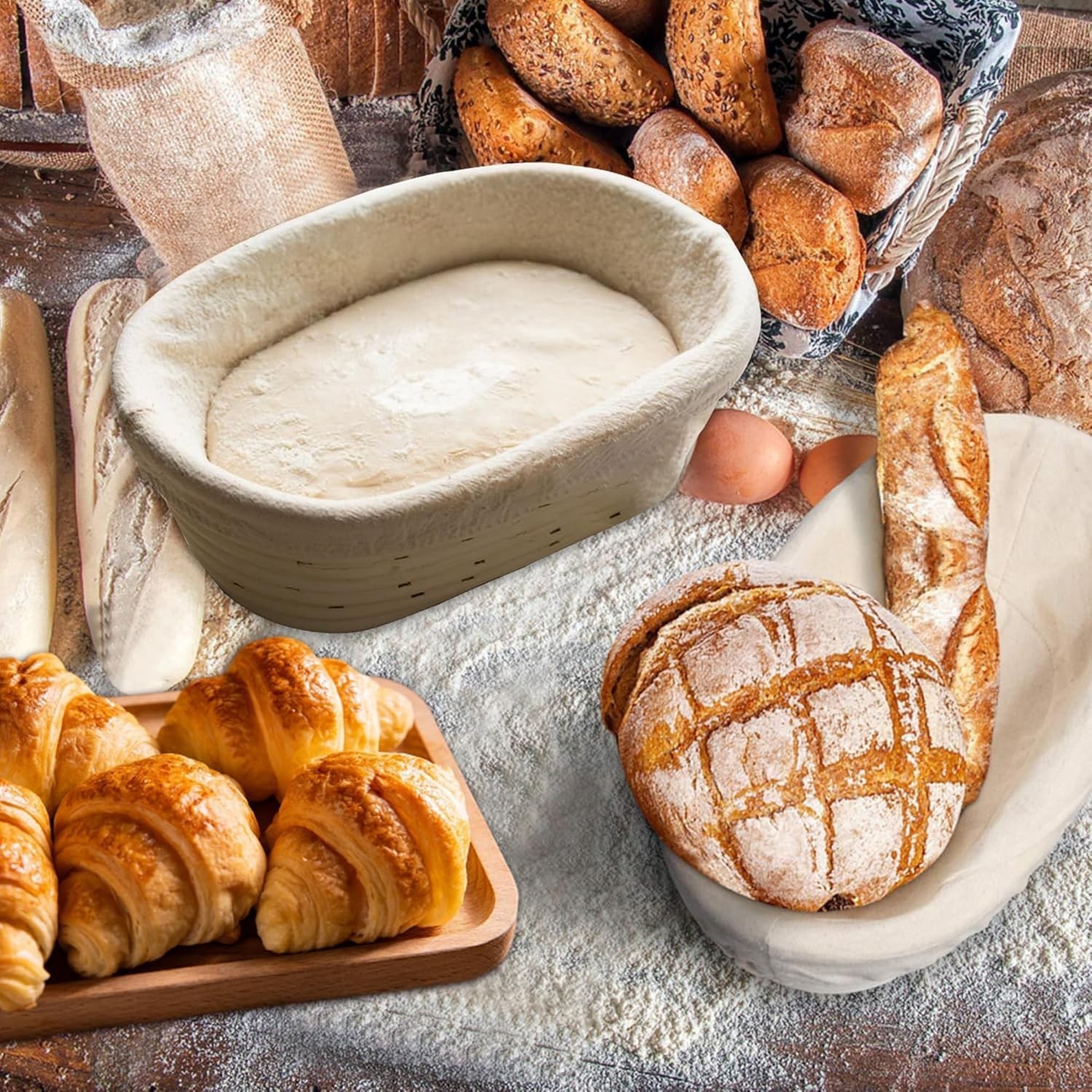 Bread Proofing Basket Set 2 Pack Rattan Sourdough Baskets for Baking