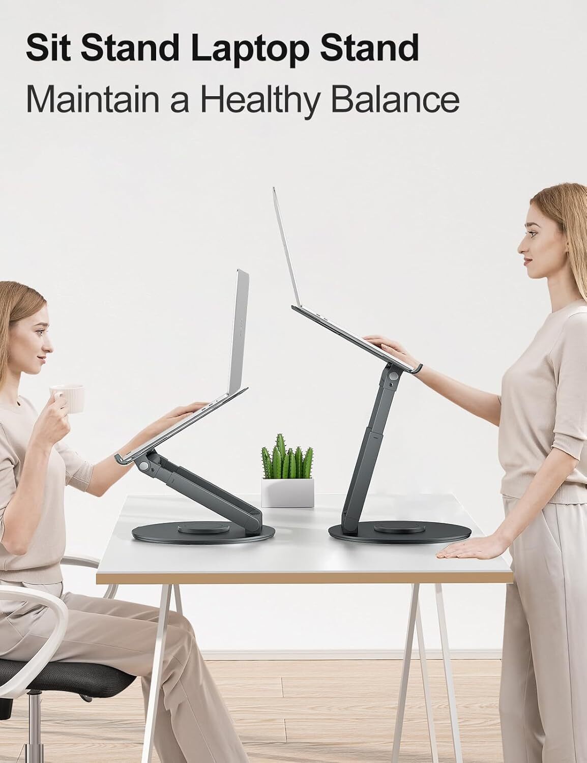 Desktop Retractable Laptop Stand with 360° Swivel Base - Gray