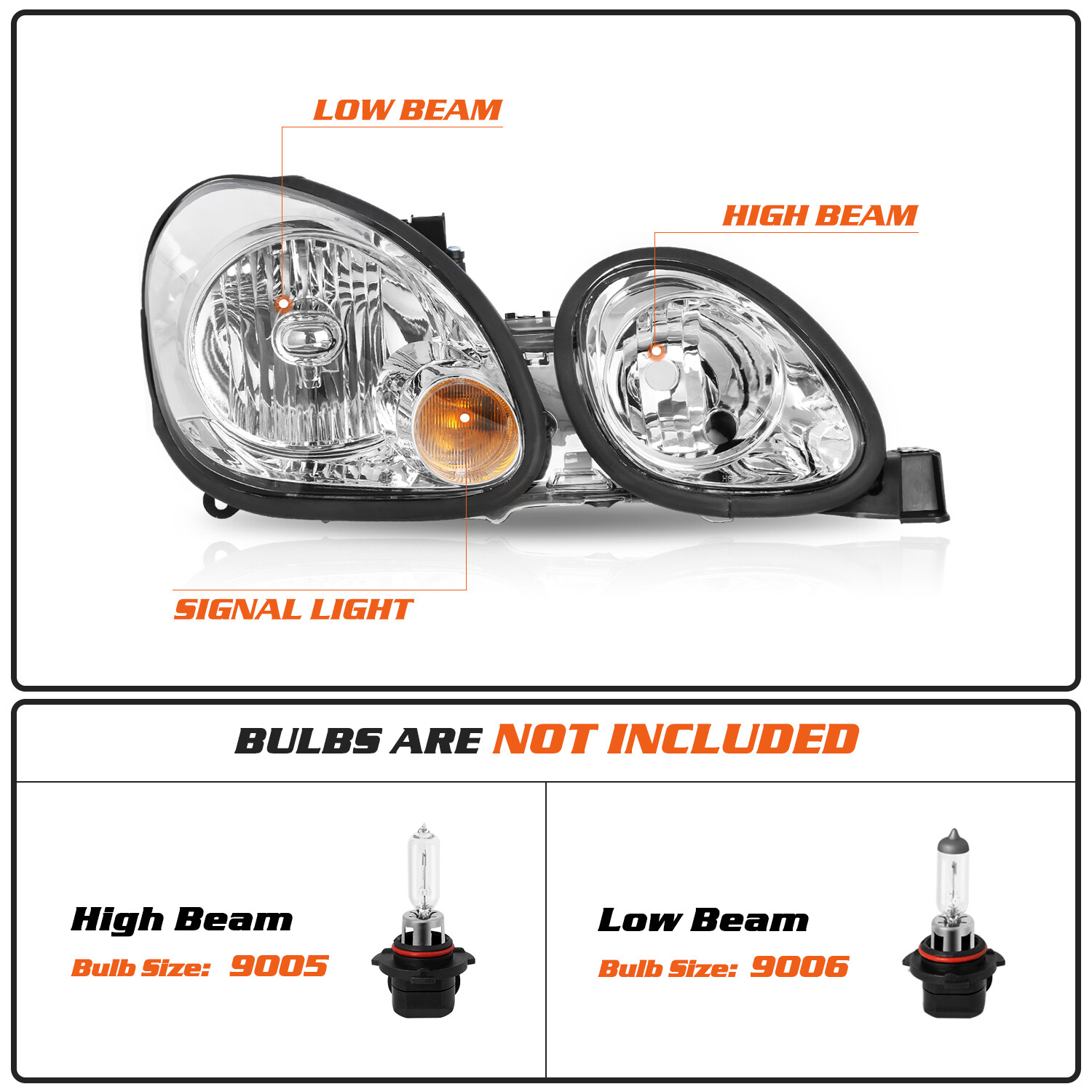 Headlight For 1998-2005 Lexus GS300 GS400 GS430 Projector Halogen Chrome pair
