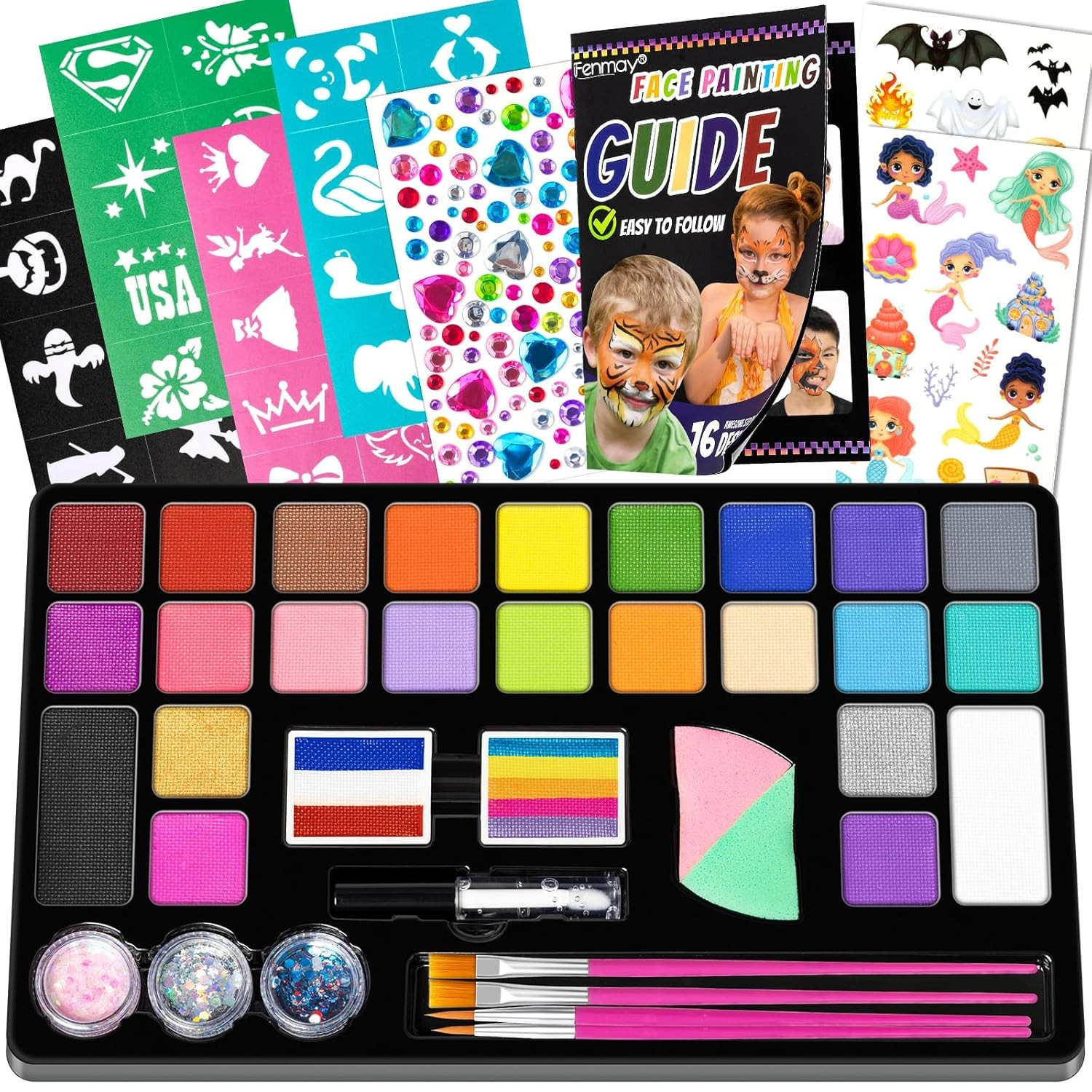 Face Painting Kit for Kids, 24 Colors Washable Water Based Face Paint Set Makeup