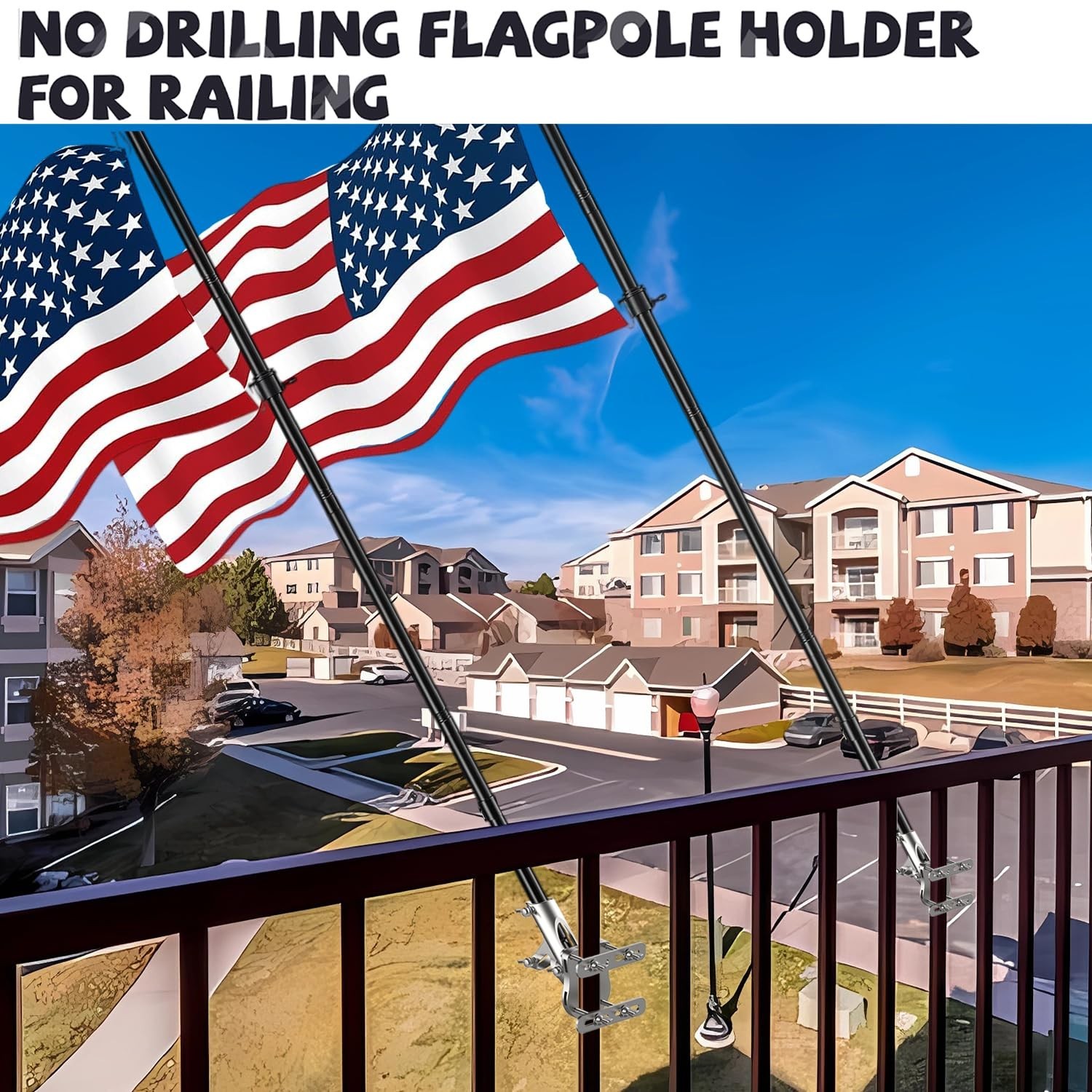 NO Drilling FlagPole Bracket For Horizontal or Vertical Railing | Aluminum Fl...