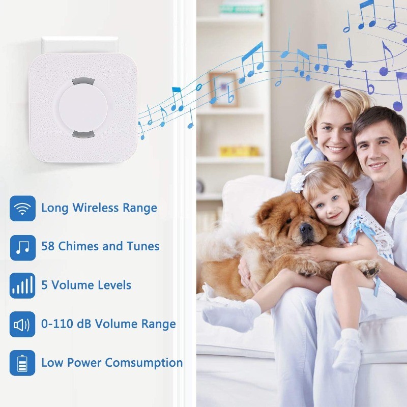 2pcs Wireless Doorbell Chime Waterproof Plugin Receiver Adjustable Volume 1000FT