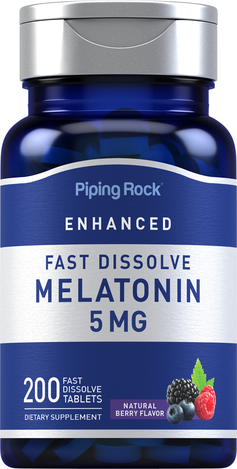 Melatonin 5 mg Fast Dissolve | 200 Tablets | Berry Flavor | by Piping Rock