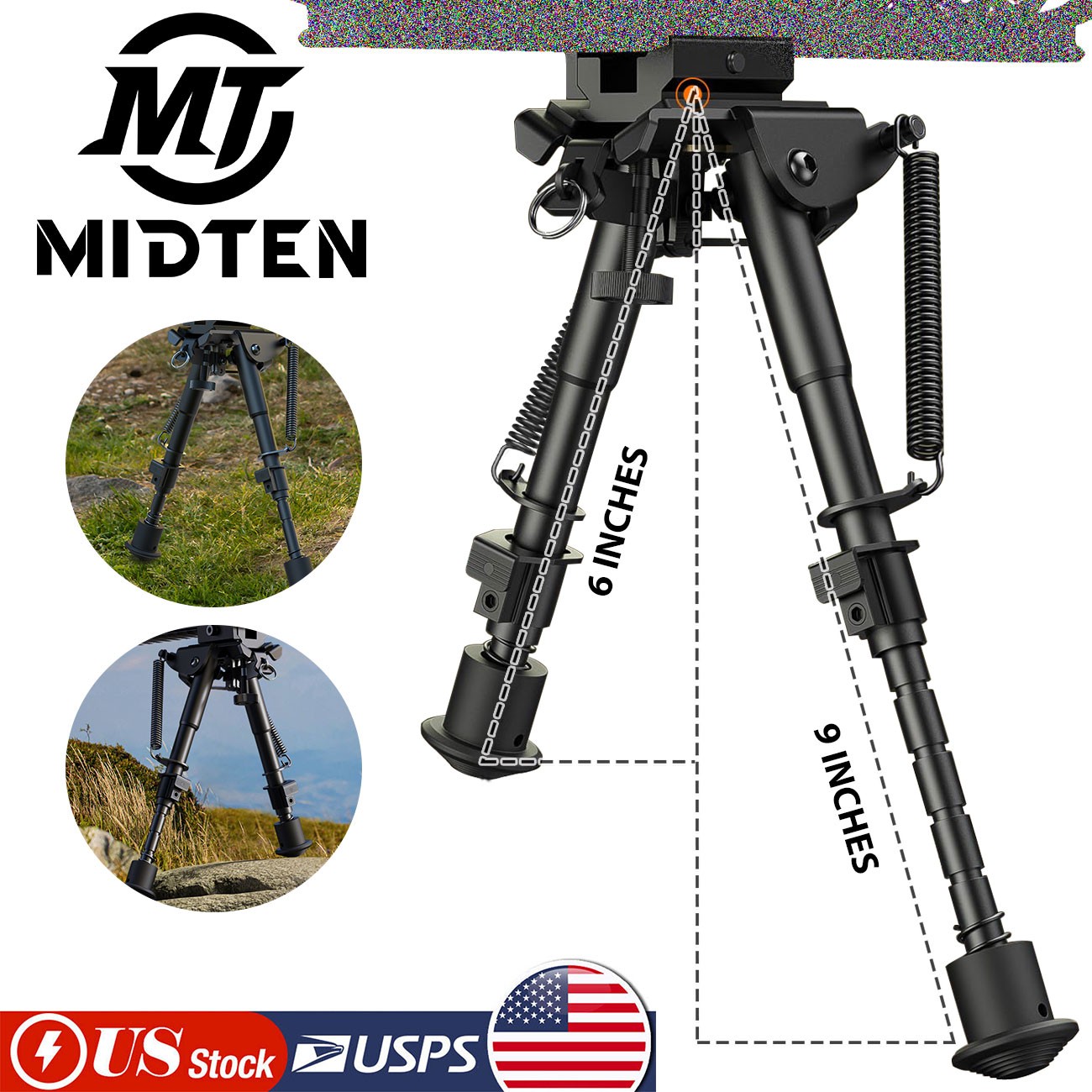 Hunting Rifle Bipod with Picatinny Rail Mount Adapter, Adjustable Height 6-9inch