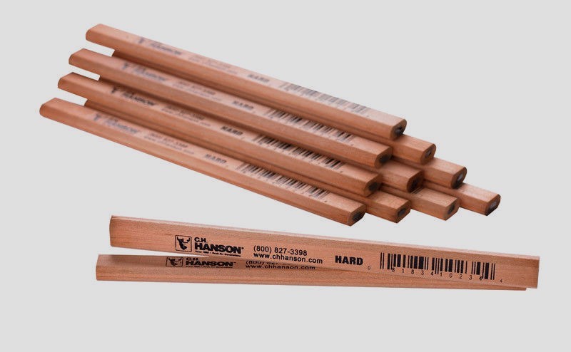 12 - C.H. Hanson Beige Carpenter Marking Pencil 1/2" x 1/4" x 7" Hard Lead 10234