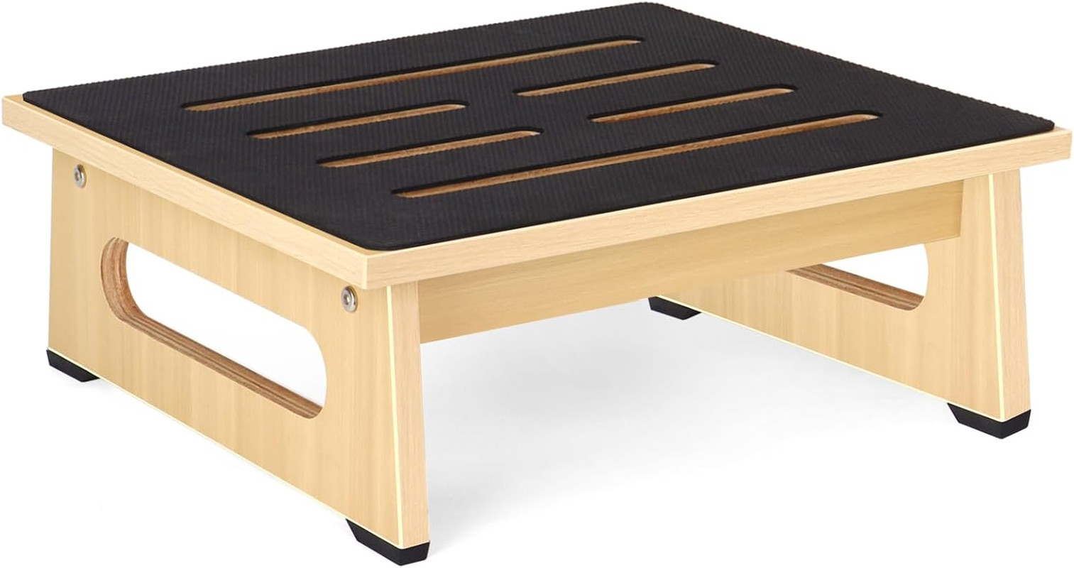 Wooden Step Stool for Adults Seniors with Non-Slip Rubber Feet Step, Heavy Du...