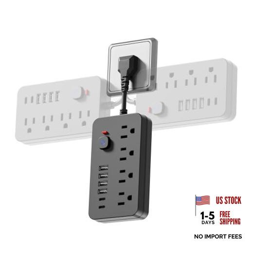 Power Strip Surge Protector Extension Cord -  4 AC Outlets, 6 USB Ports Black
