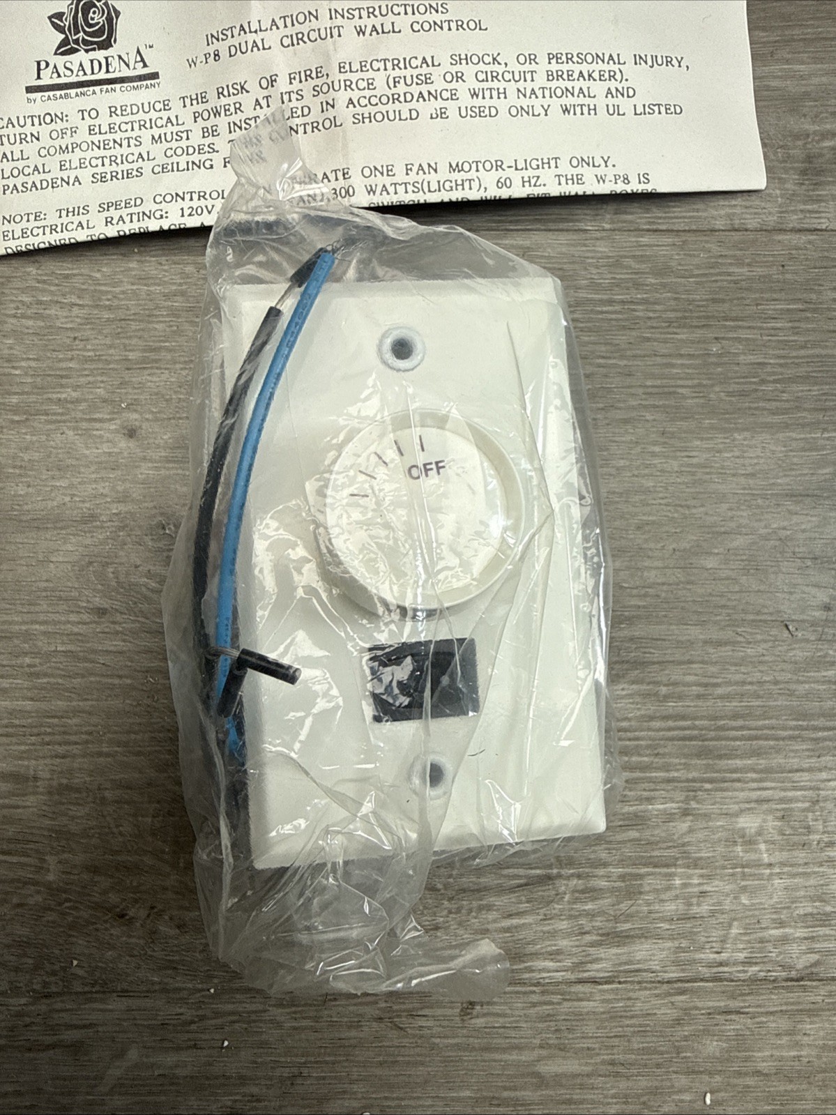 pasadena w-p8 ceiling fan dual circuit wall control