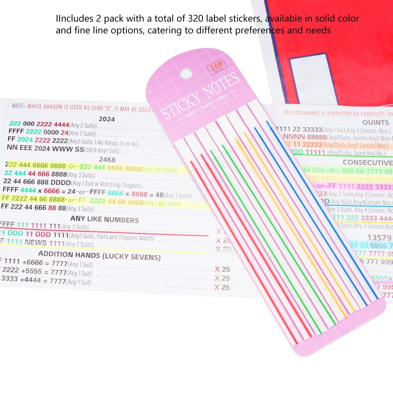 Transparent Mahjong Line Finder Notes, for Players, Beginner Rule Reader & St...