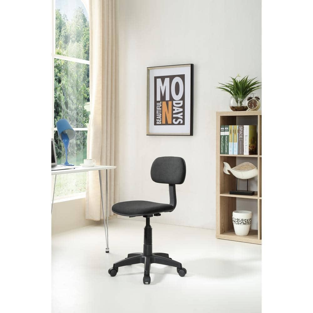 HODEDAH Task Chair Black Fabric Swivel Seat Wheels Height Adjustable Armless