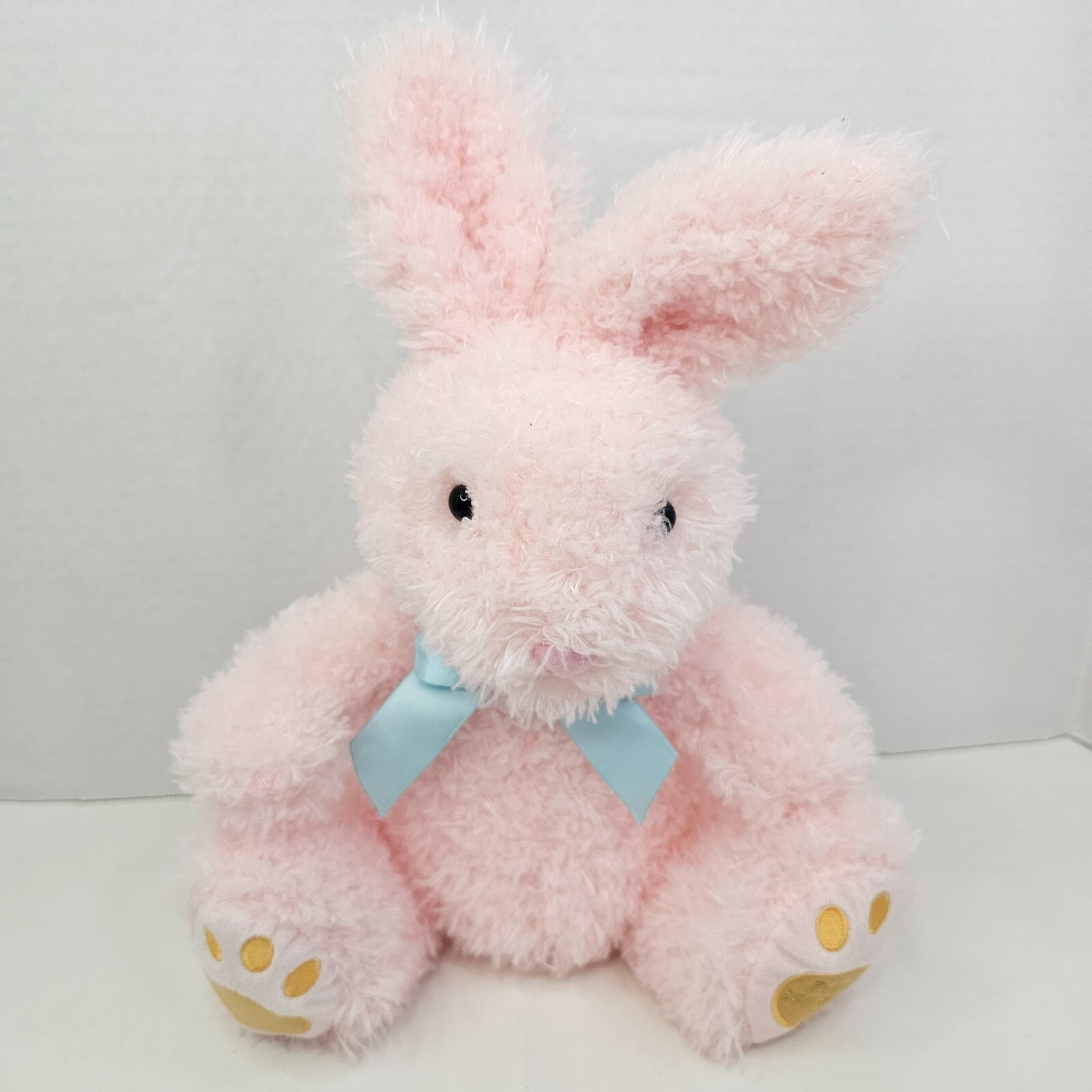 FAO Schwarz Pink Bunny Plush Rabbit Blue Ribbon Bow Stuffed Animal Toy