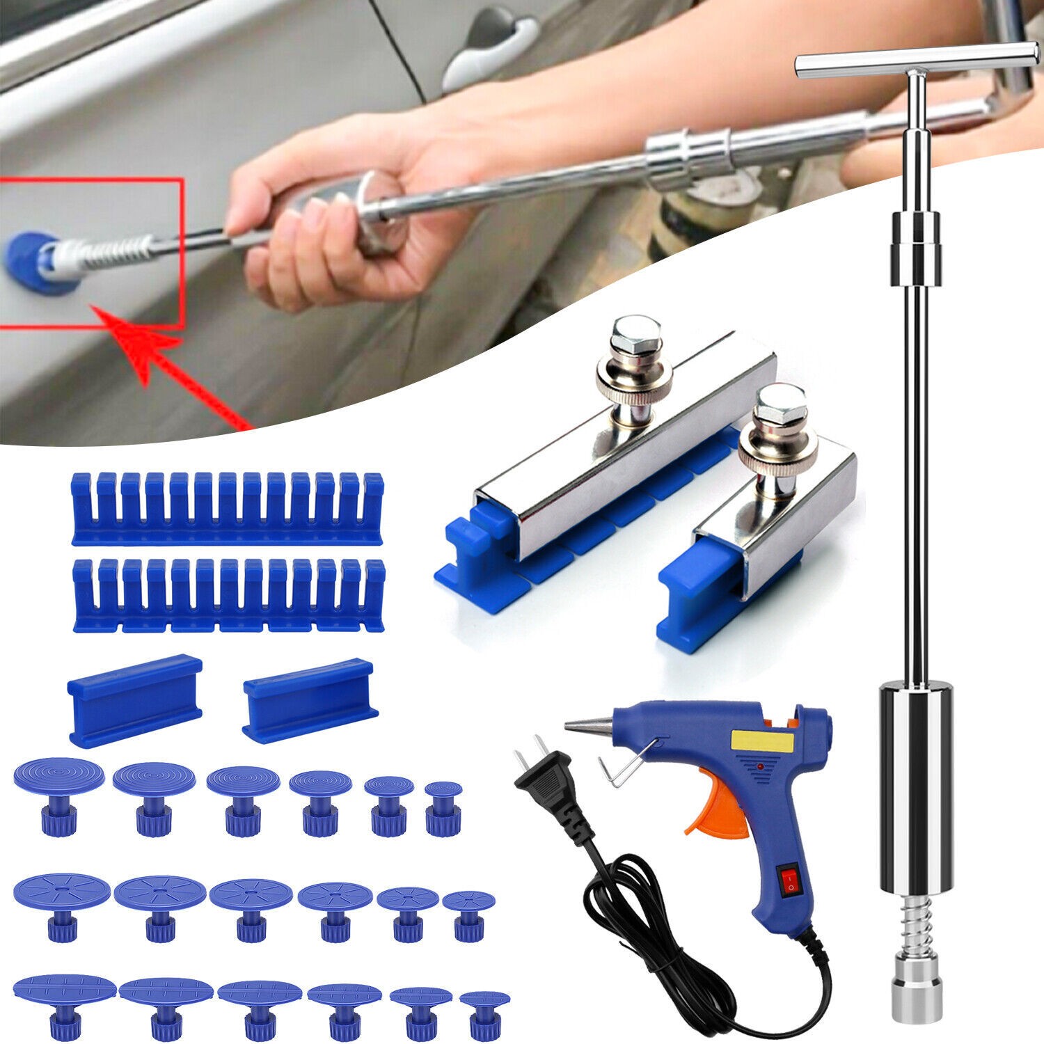 Car Body Dent Puller Glue Gun Slide Hammer Paintless Repair Tools Removal Kit