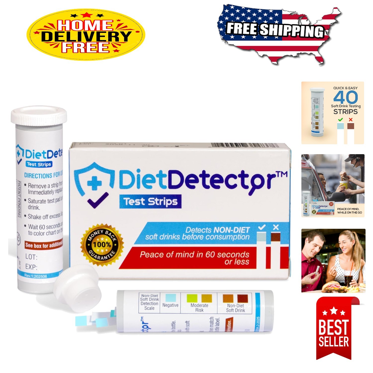 40 Disposable Diet Drink Testing Strips - Assure Sugar-Free Beverages Anywhere