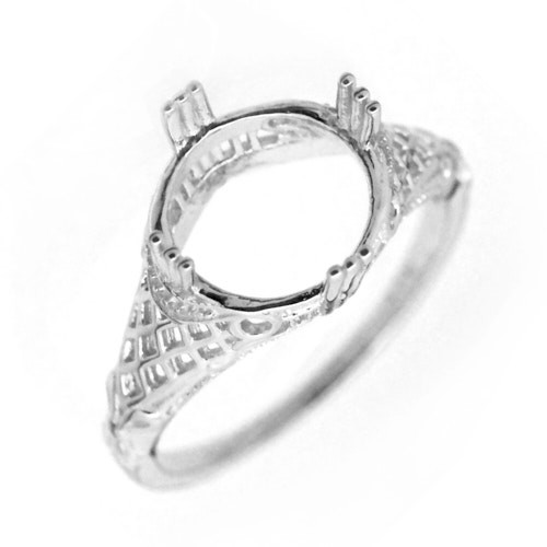 Filigree Sterling Silver Semi Mount Ring Setting Round RD 10x10mm