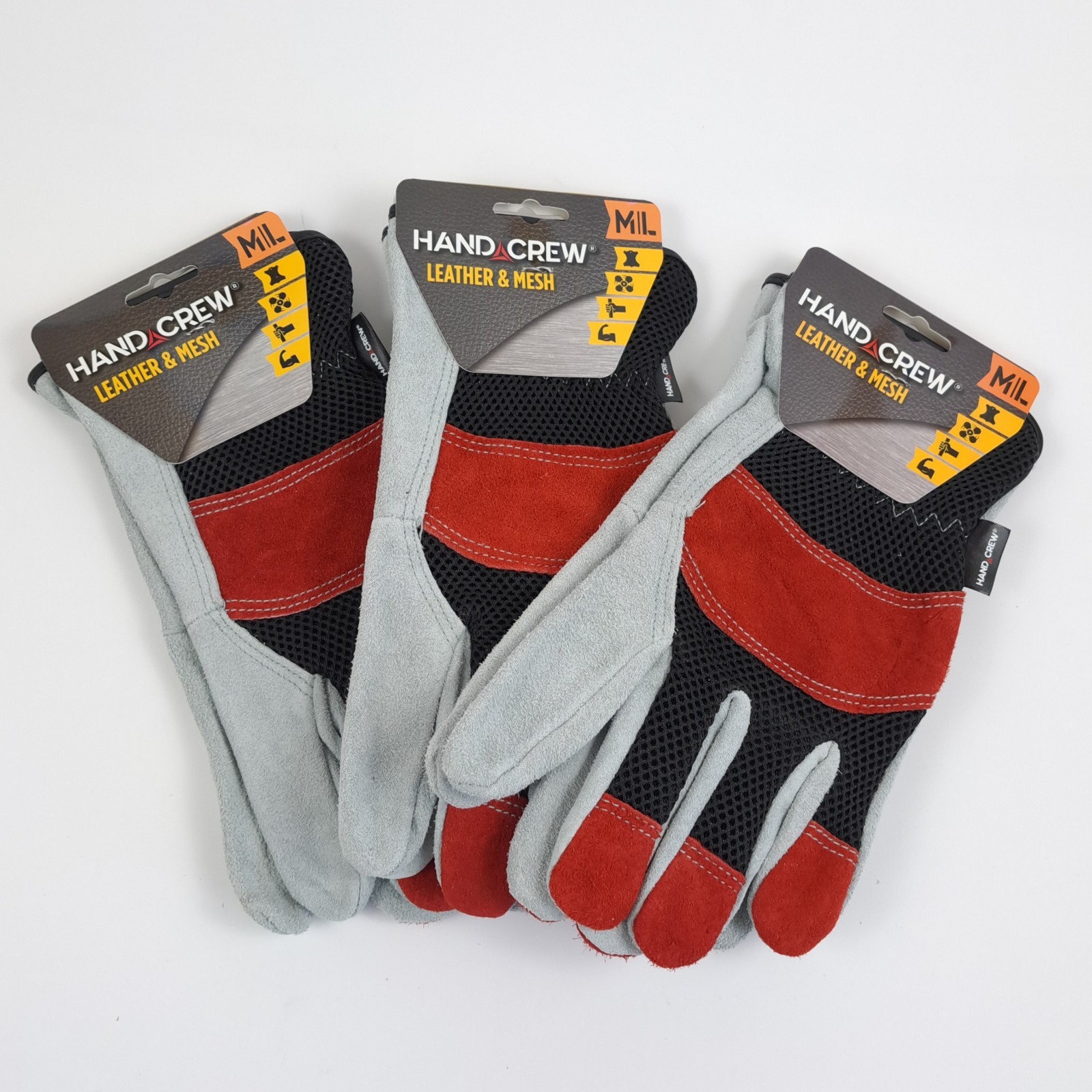 Hand Crew Leather & Mesh Work Gloves Size M/L Set of 3