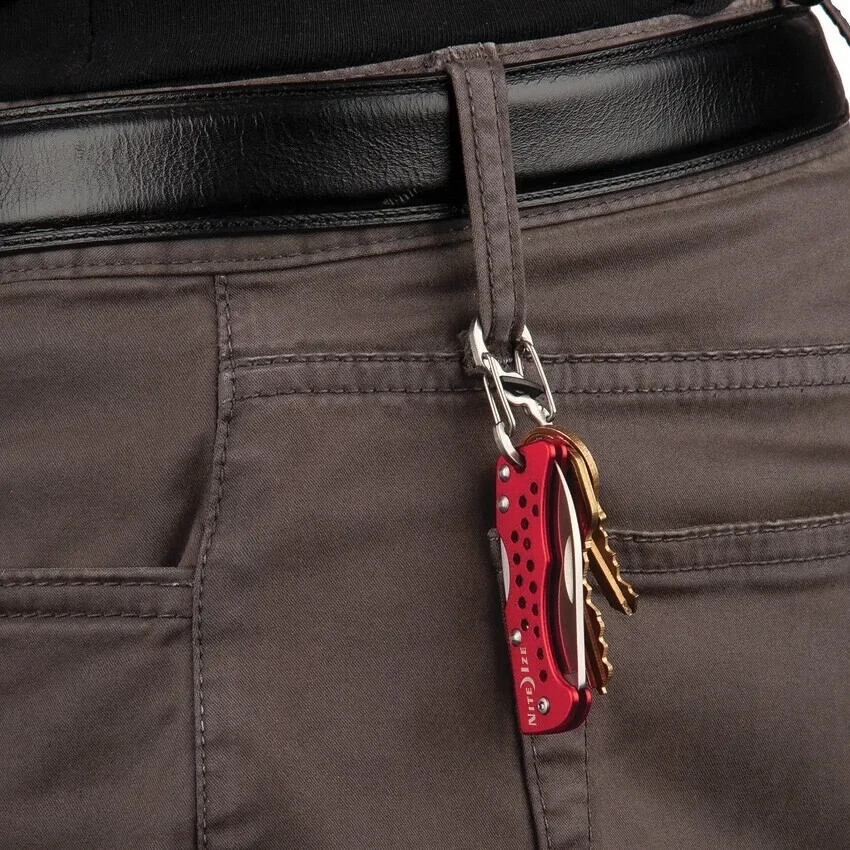 Nite Ize DoohicKey Key Chain Knife S-Biner Microlock Blade Red Aluminum Handle