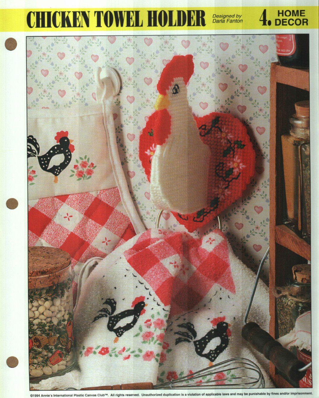 NEW CHICKEN TOWEL HOLDER HOME DECOR ANNIE'S PLASTIC CANVAS PATTERN INSTRUCTIONS