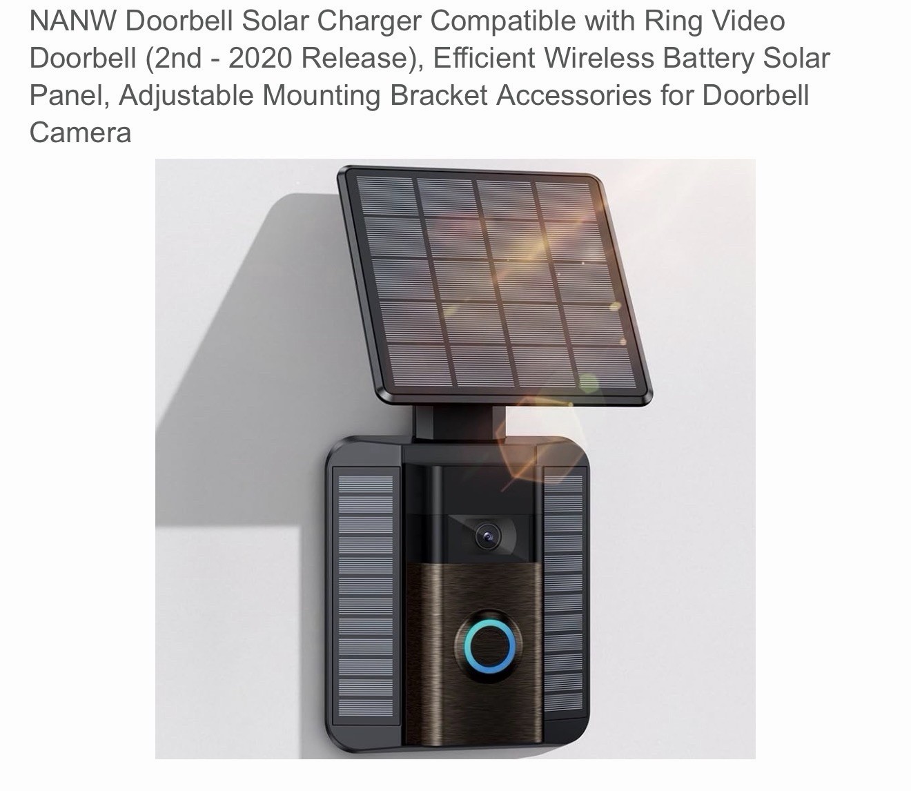 Solar Charger for 2nd Gen. Ring Video Doorbell (2020 MY)