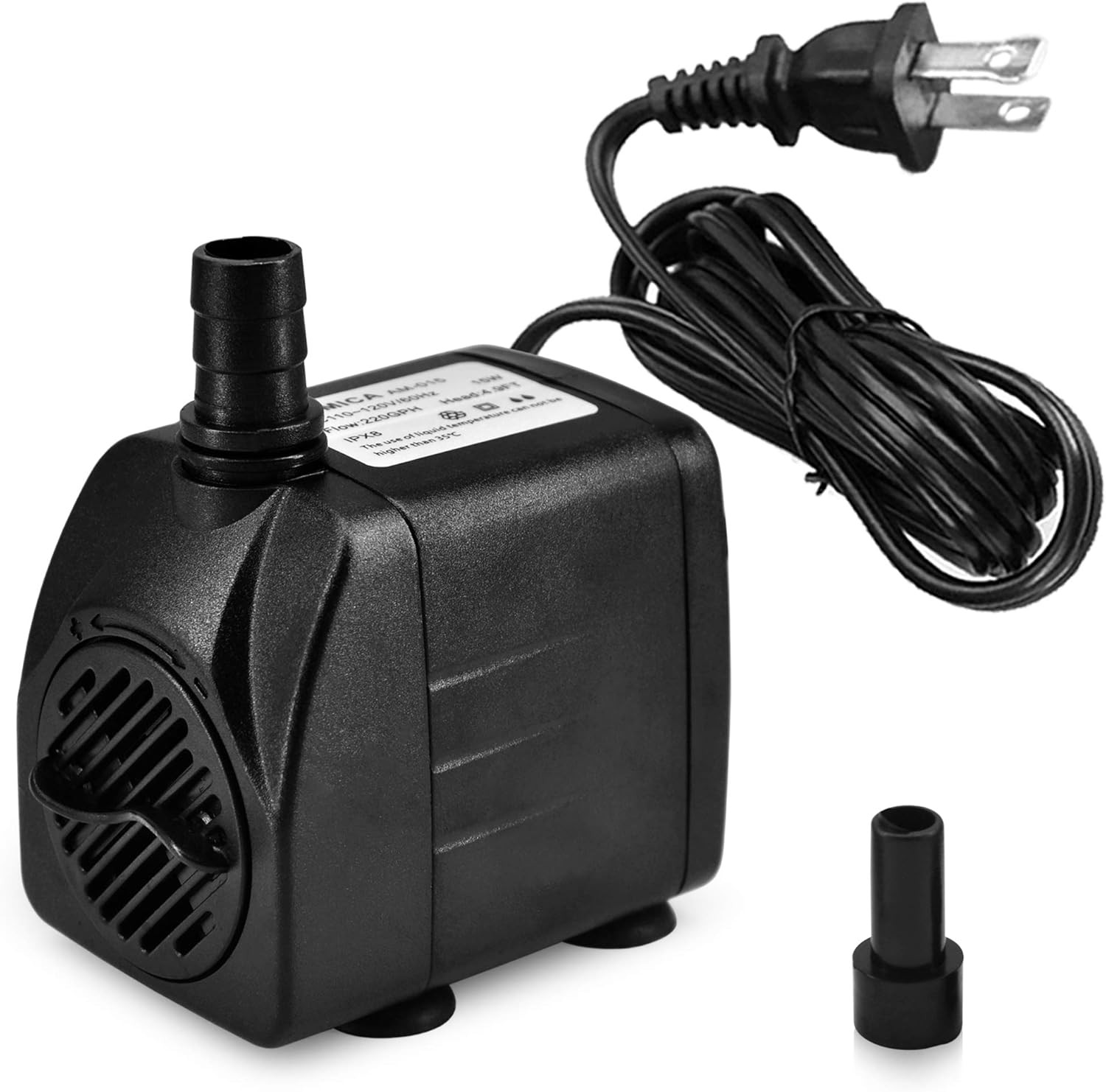 220GPH Ultra Quiet Fountain Pump (15W 800L/H), Small Submersible Pump for Pond,