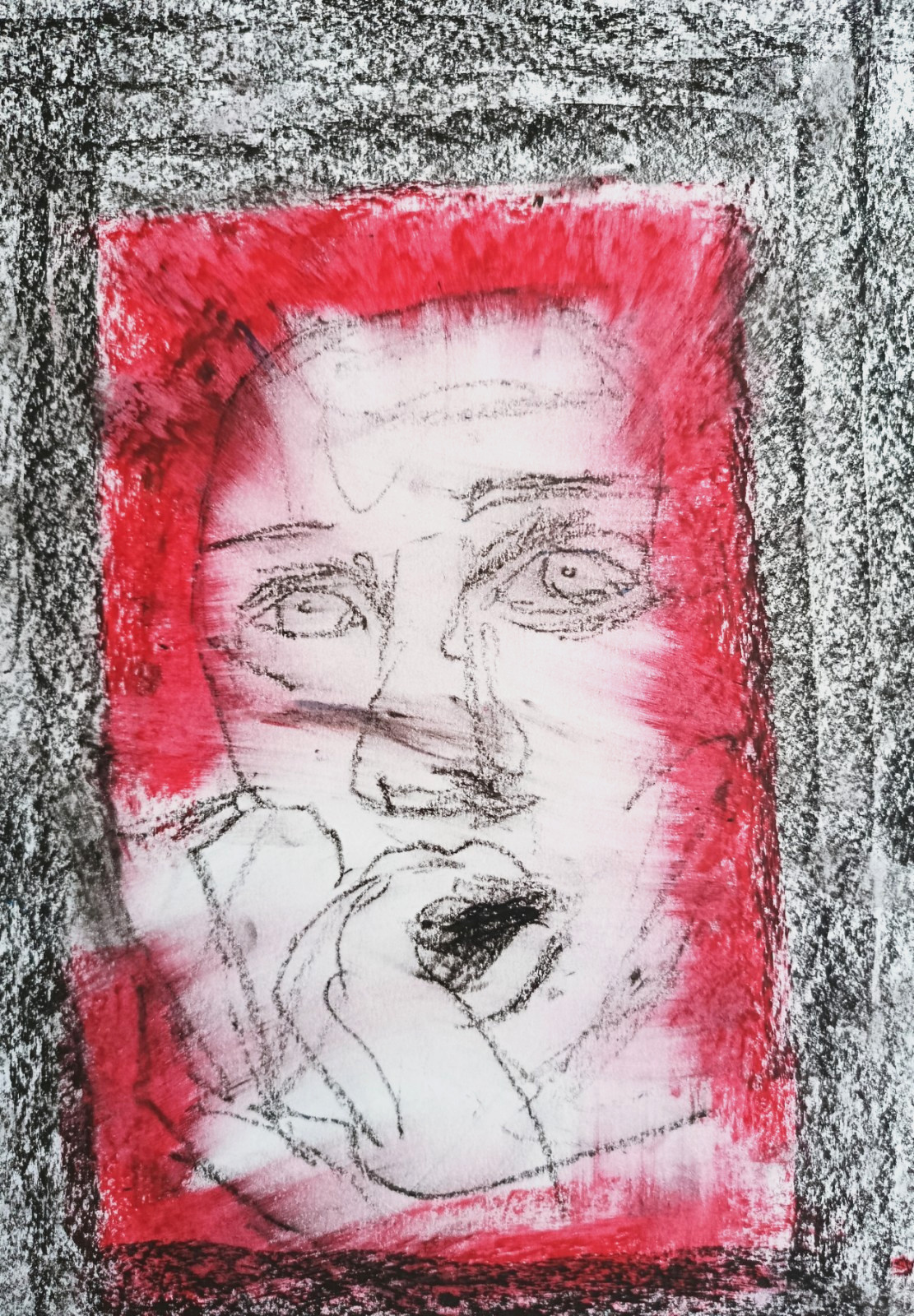 Man Portrait Modern Art Oil Chalk On A4 Paper Abstract Painting Picture