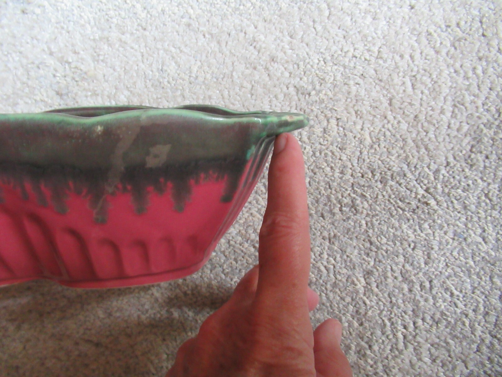 Vintage RRPCO Roseville 388-12 Rectangle Pink Green Dripping Glaze Planter