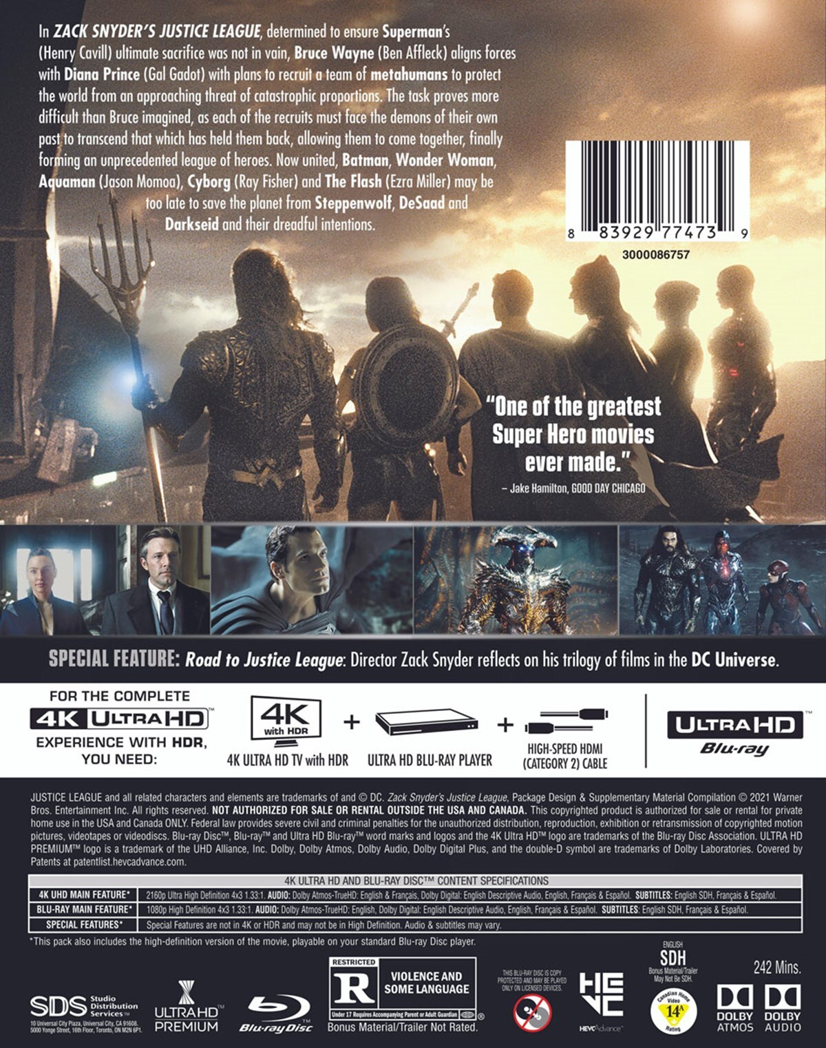 Zack Snyder's Justice League 4K UHD Blu-ray Ben Affleck NEW