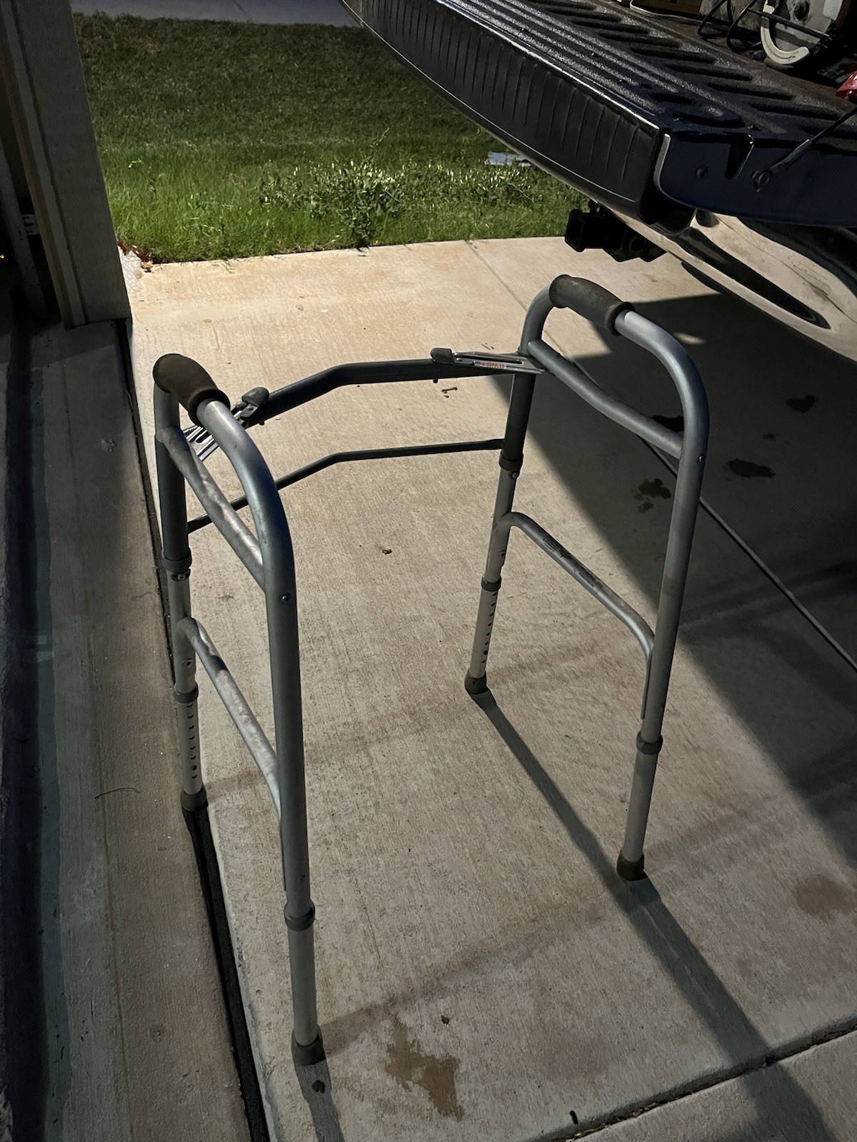 Healthwise Folding Adjustable Height Aluminum Walker, Gray, No Wheels