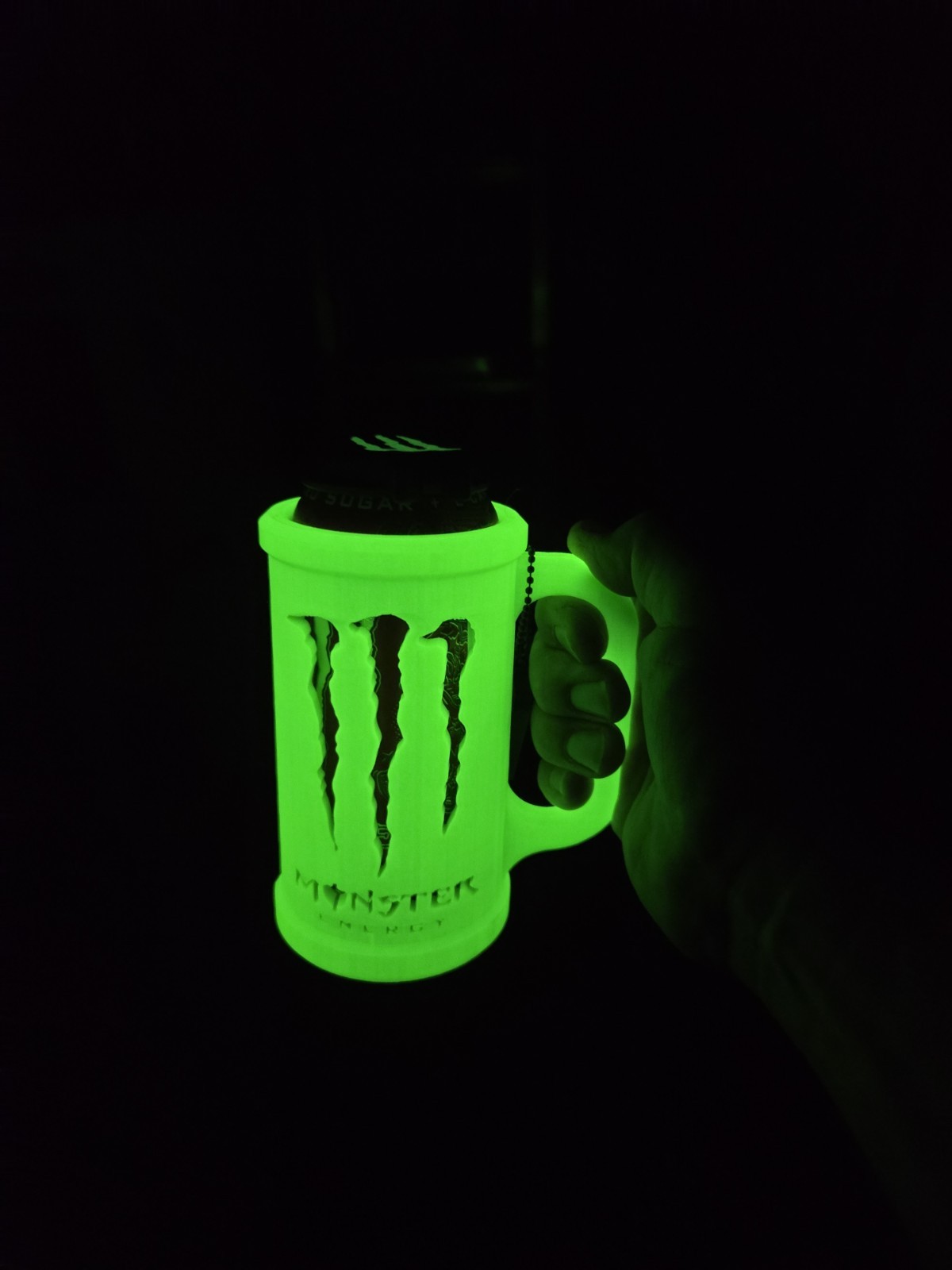 Monster Energy Can Holder/Mug With Lid And Tab Opener Glow In The Dark