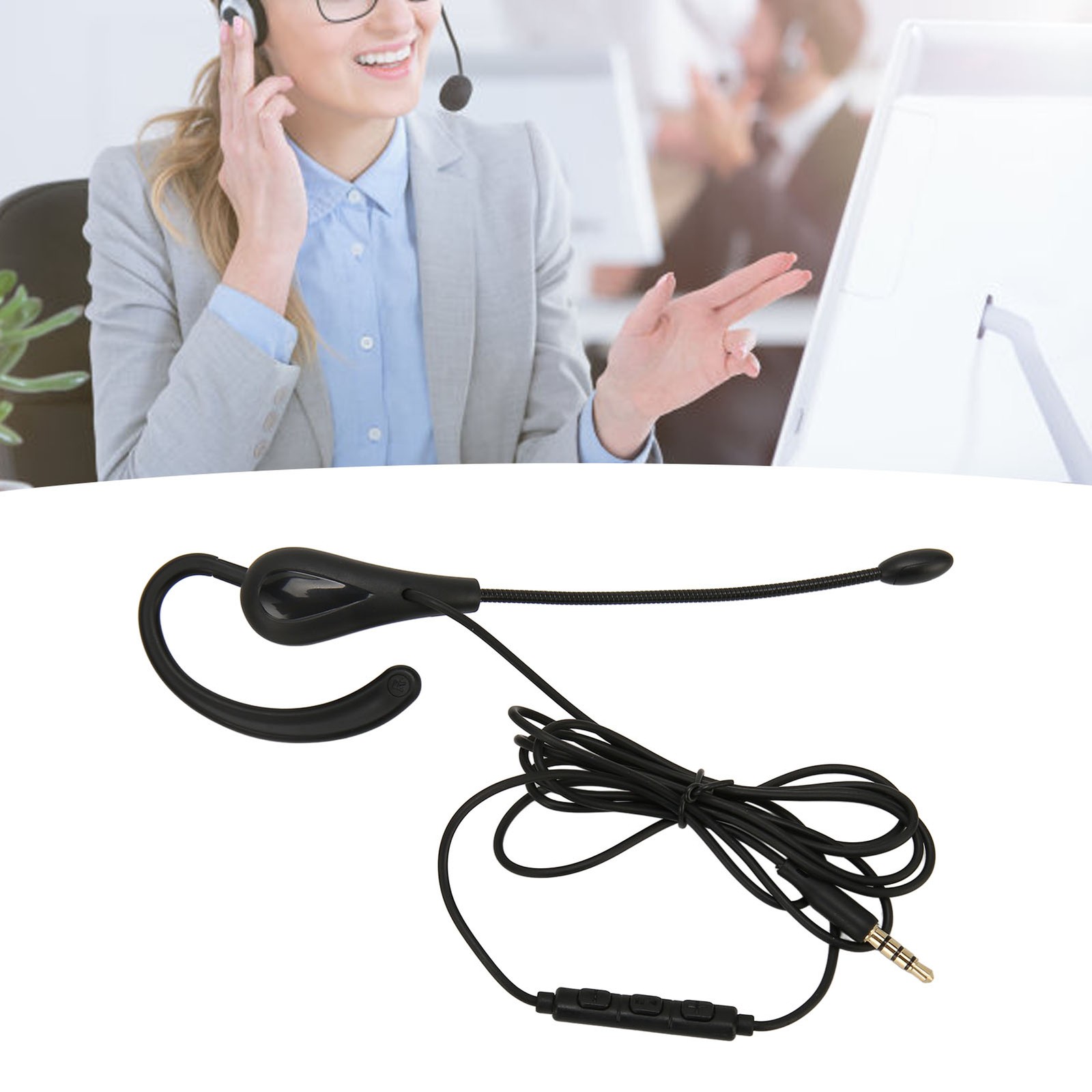 Single Ear Headset With Microphone Wired Noise Cancelling Lightweight Monaural