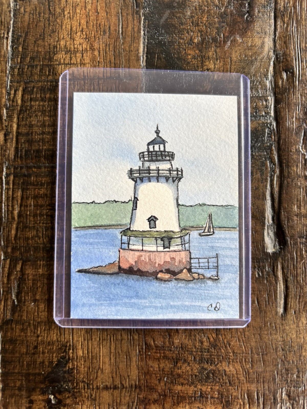 Original Watercolor ACEO Painting OOAK - Conimicut Shoal Lighthouse RI - 2.5x3.5