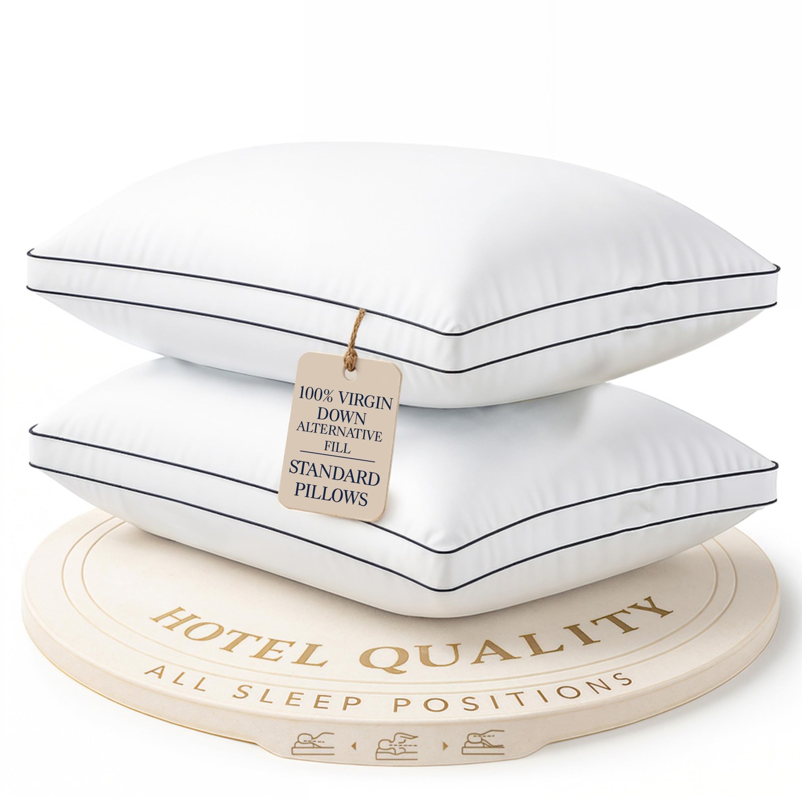 Breathable Bed Pillows Standard Size, Medium Soft, Set Of 2, White