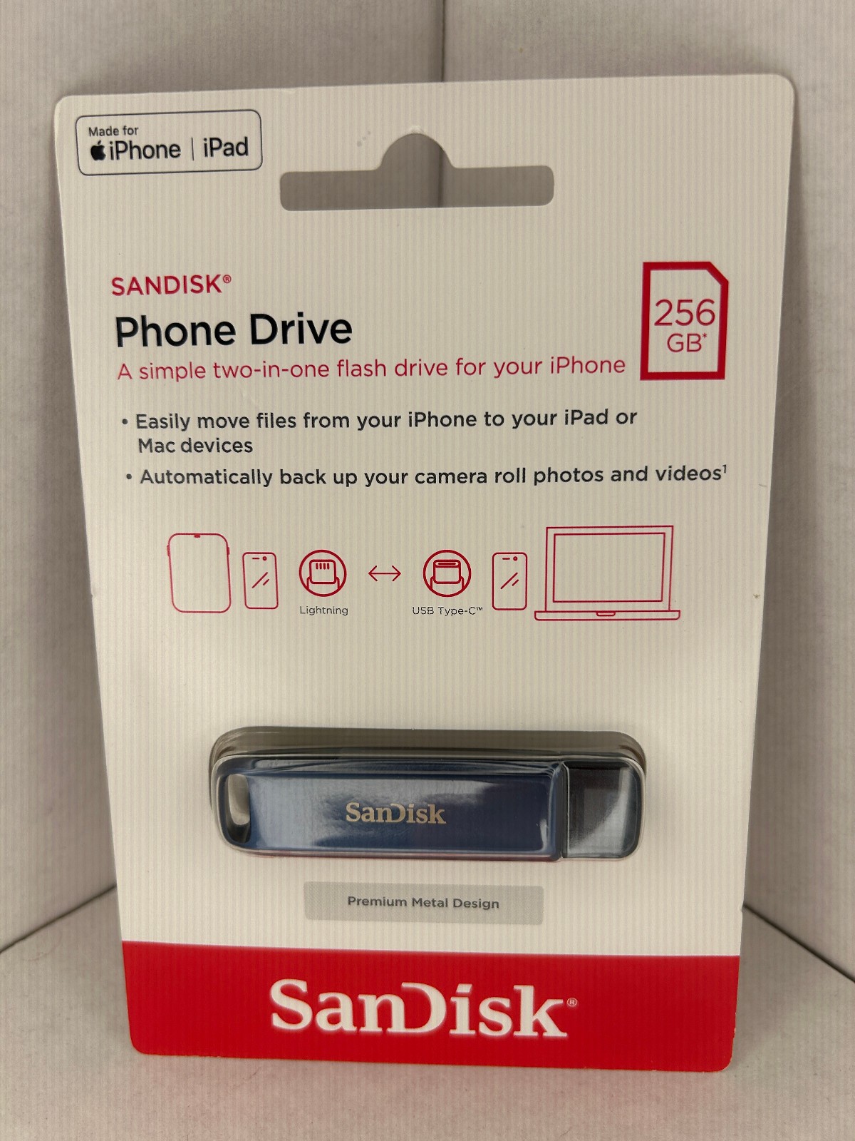 SanDisk SDIXD0N-256G-AW6ME Phone Drive 256GB USB Flash Drive for iPhone.