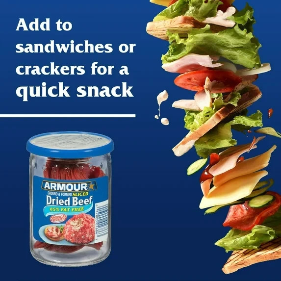 (2 pack) Armour Star Sliced Dried Beef, 9g Protein Per Serving, Canned Meat, 2.2