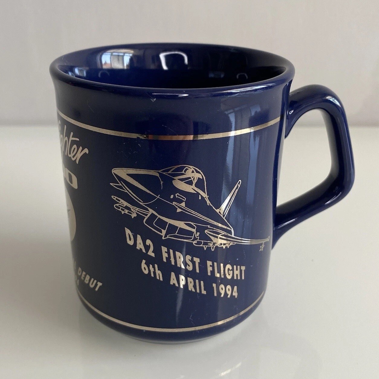 Euro-fighter 2000 DA2 first flight Intl Debut 4 May 1994 commemorative mug Blue