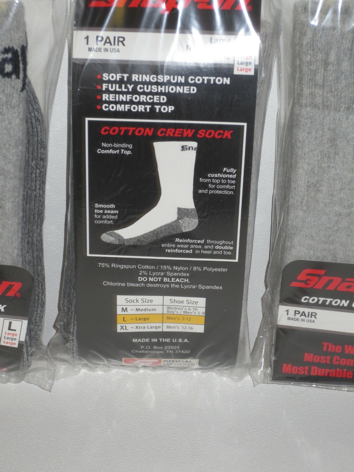 12 PAIRS Men's GRAY Snap-On Crew Socks LARGE ~ FREE SHIPPING ~ MADE IN USA *NEW*