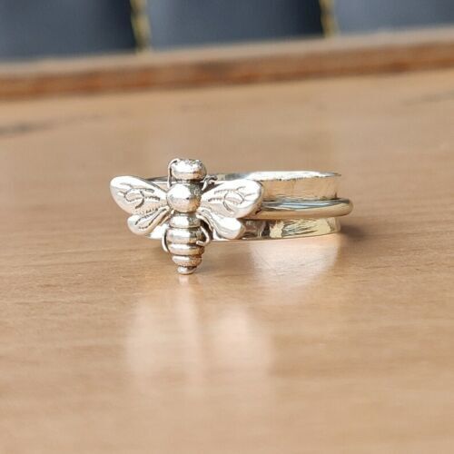 Bee Ring, Solid 925 Sterling Silver Band Spinner Ring, Handmade Ring All Size