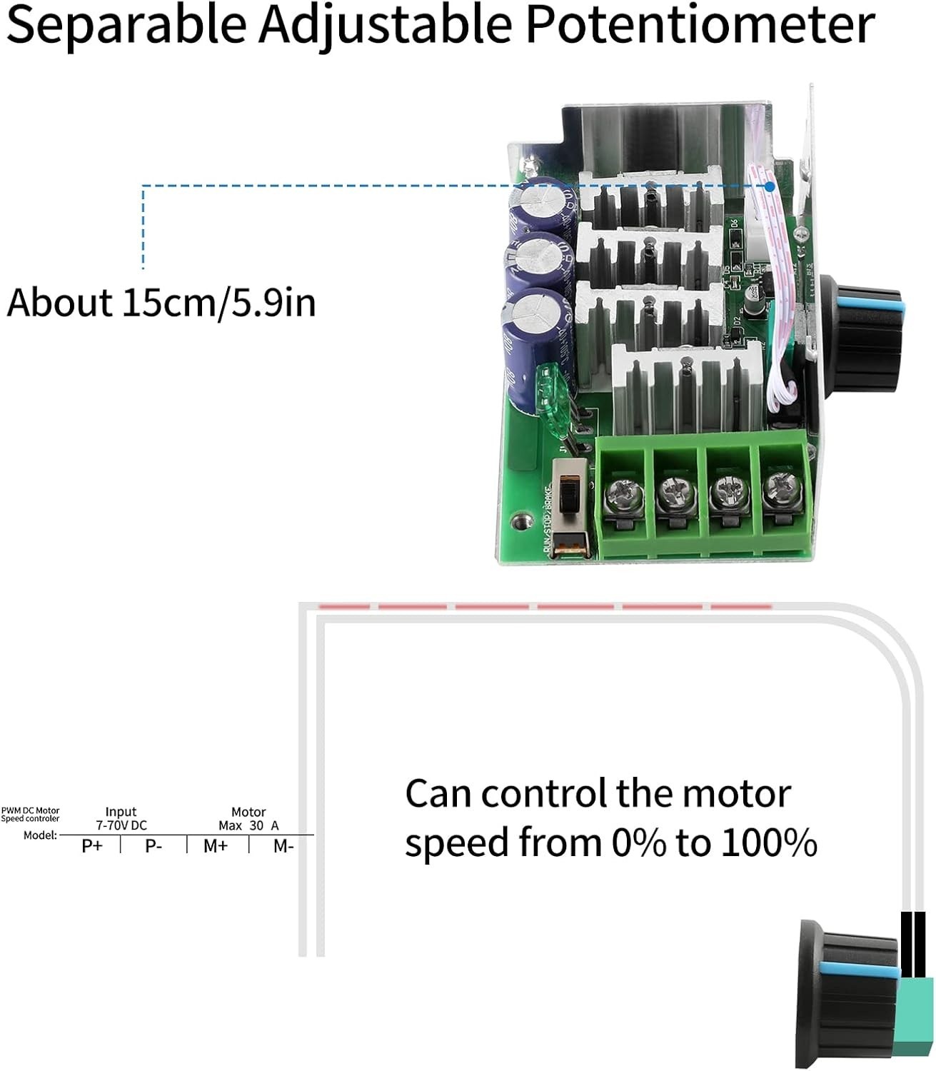 Effortless Motor Control: 30A PWM Speed Controller for 7-70V Applications