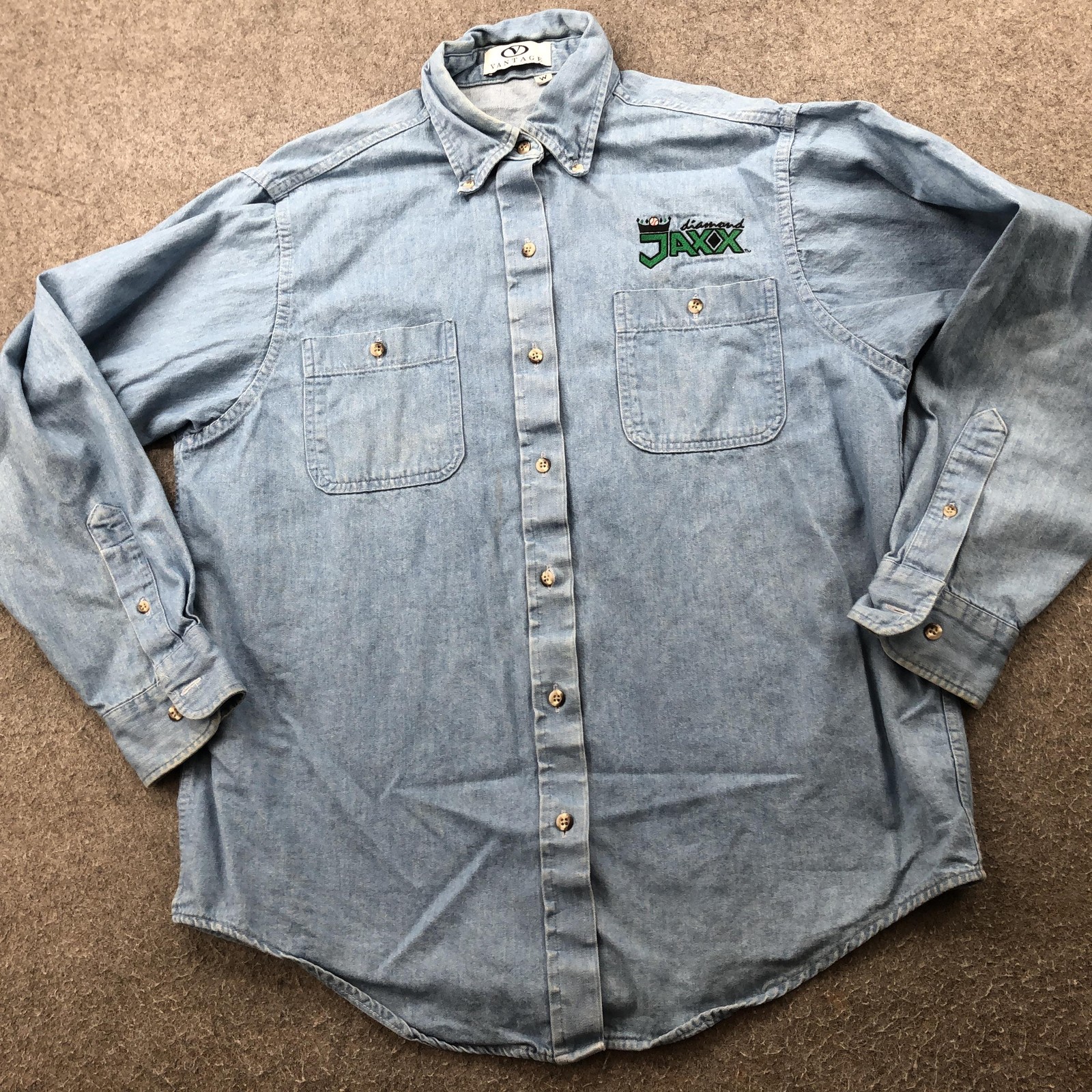 Vintage Diamond Jaxx Shirt Womens Medium Denim Light Blue MILB Baseball Button