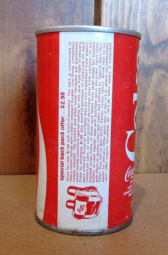 Nice 1971 Coke Coca-Cola Special Back Pack Offer 12 OZ Pull Tab Soda Can